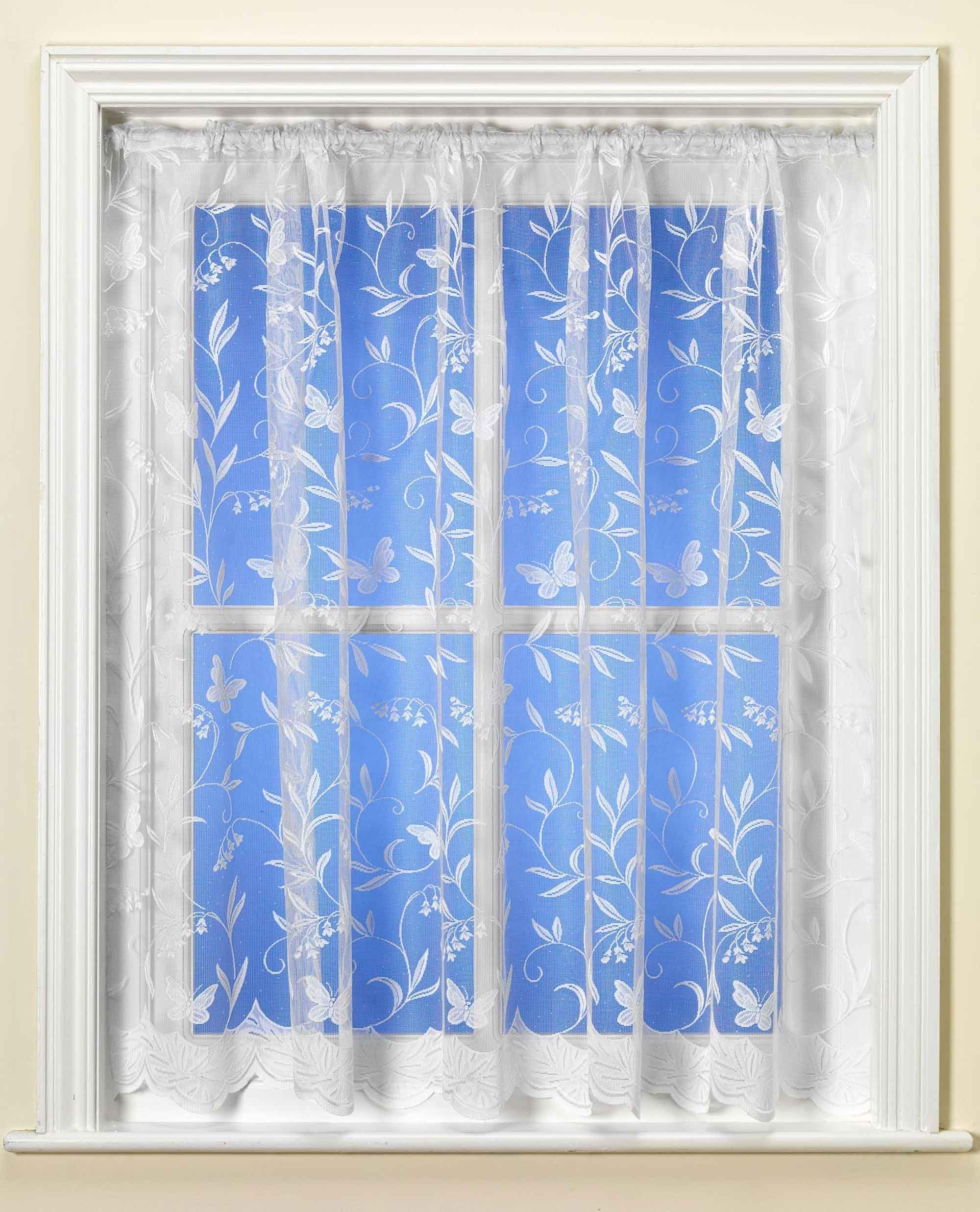 Hawaii White Voile Net Curtain with Butterfly Design - Four Metre Width (Drop 122cm (48”)) - Sheer Semi Transparent Slot Top Privacy Drapes