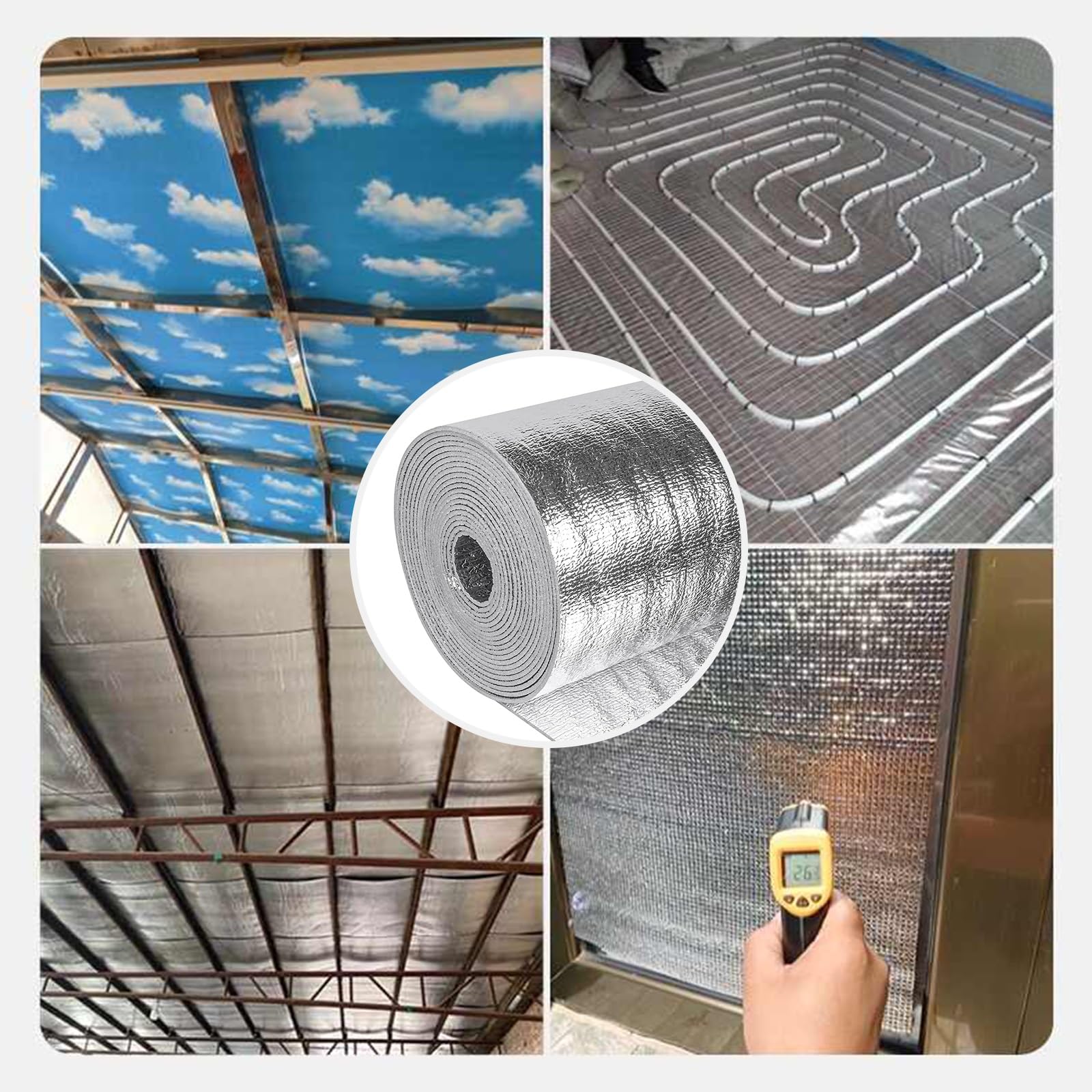 Pannelli Riflettenti Termosifoni Rotolo，Isolante Termico Riflettente A Doppio Strato，Può essere tagliato per adattarsi a soffitte, tetti e garage.(400CM/157.5IN,0.5CM/0.2IN)