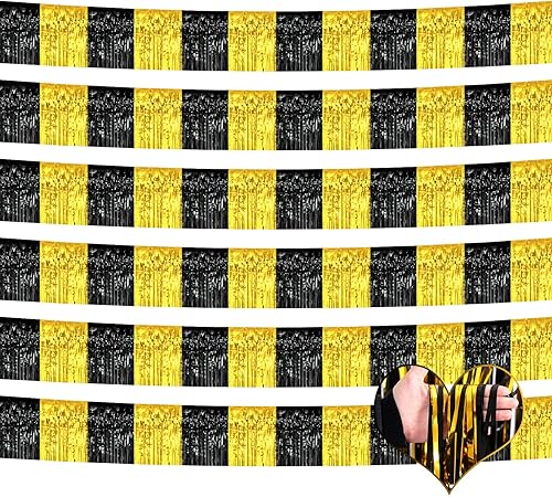Paquete de 6 guirnaldas de flecos de papel de aluminio de 6 pies con borlas metálicas para colgar en la pared, serpentinas de oropel para desfile,