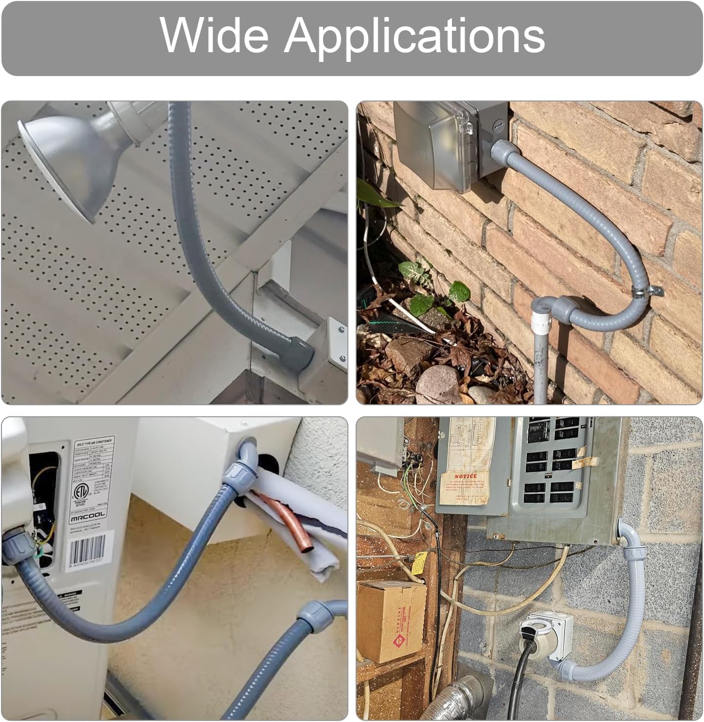 Electrical Conduit Kit 3/4'' 4FT Grey Electrical AC Whip Kit, Liquid-Tight Flexible Electrical Conduit with 90 Degree and Straight Connector Fittings