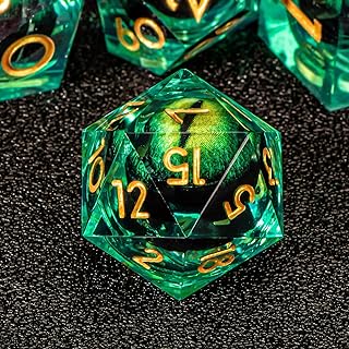 Beholder's Dragon Eye Dice, 7 Piece Liquid Core DND Dice Set D&D, Dungeons and Dragons Sharp Edge Resin Dice with Gift Box, Polyhedral Role Playing RPG D and D Dice D20 D12 D10 D8 D6 D4