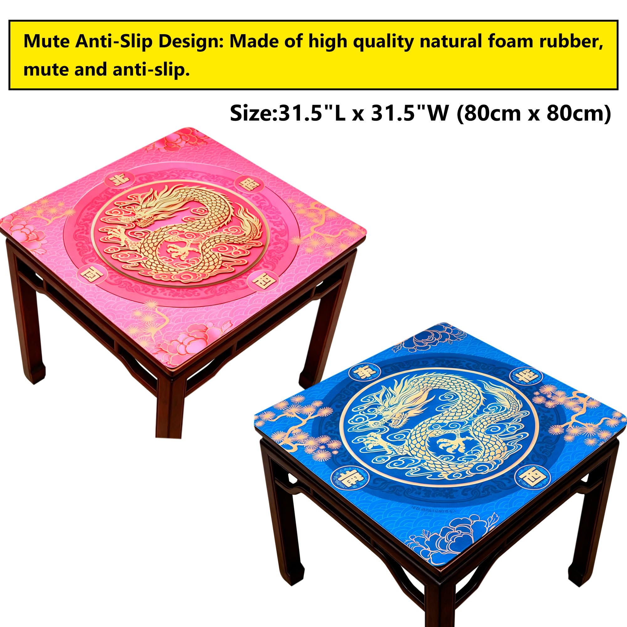 Tapete De Mahjong De 80x80 Cm Con Base Antideslizante – Reducción De Ruido, Patrón Estilo Chino, Incluye Bolsa De Transporte – Ideal Para Póquer, Dominó Y Juegos De Mesa