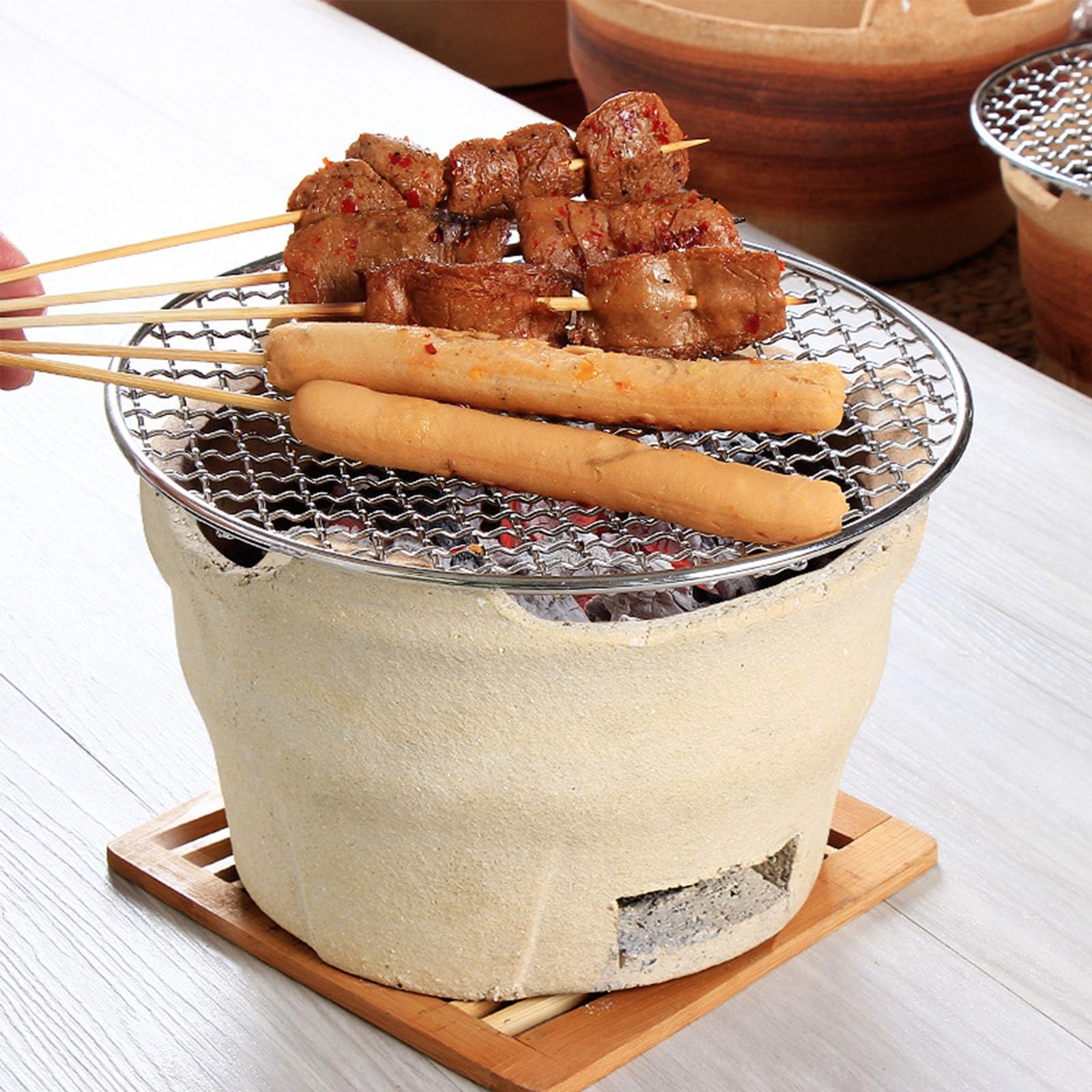 Grill na węgiel drzewny z glinianym paleniskiem, Gliniany piecyk do grillowania na węgiel drzewny i drewno, do użytku na kempingu, różne rozmiary(24cm/9.5in)
