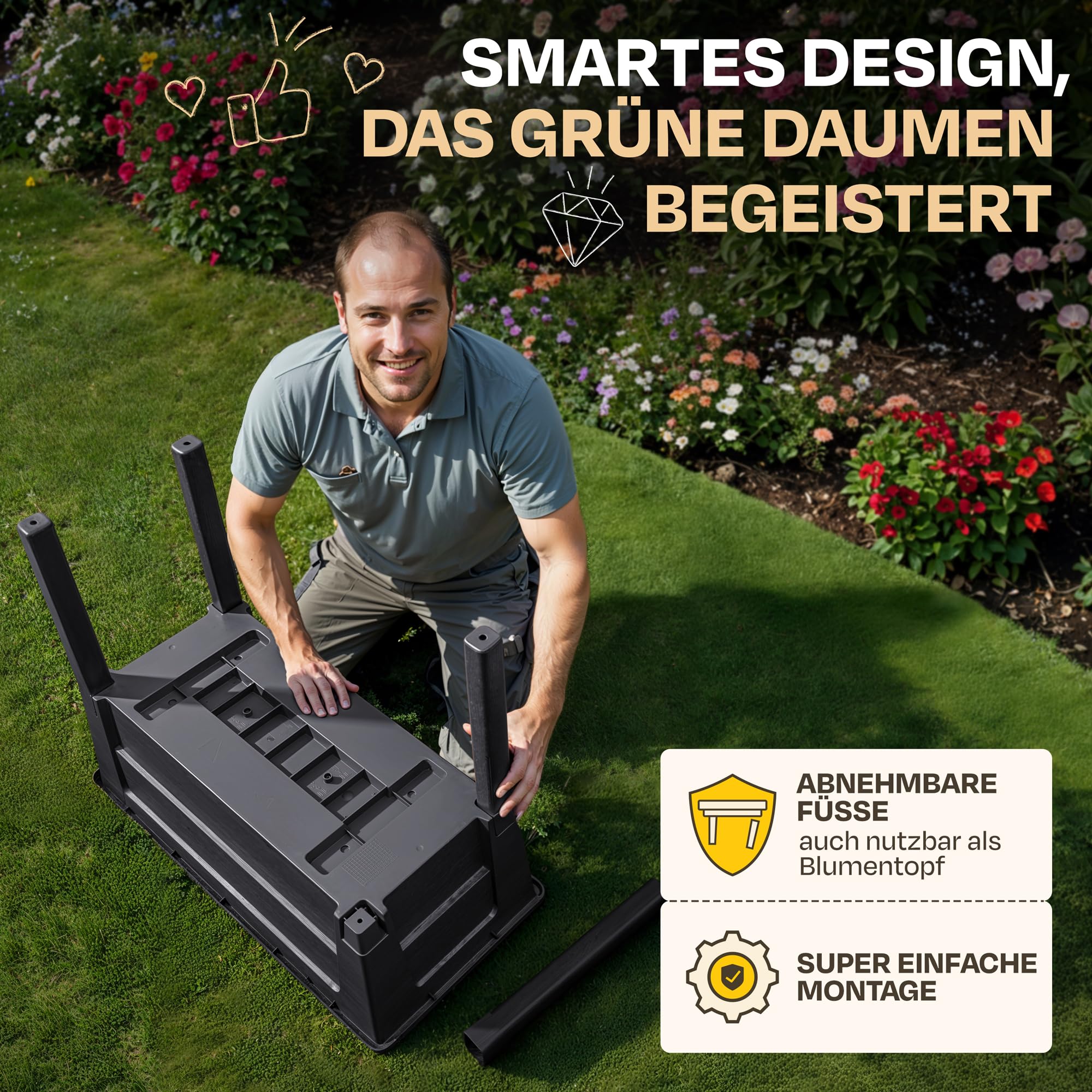 Ondis24 Garten Hochbeet Blumenkübel Victoria für Balkon, Pflanzkasten mit Gewächshaus, Volumen 50 L, Wasserspeicher, Tröpfchenbewässerung, abnehmbare Füße, Outdoor geeignet (2, Anthrazit)