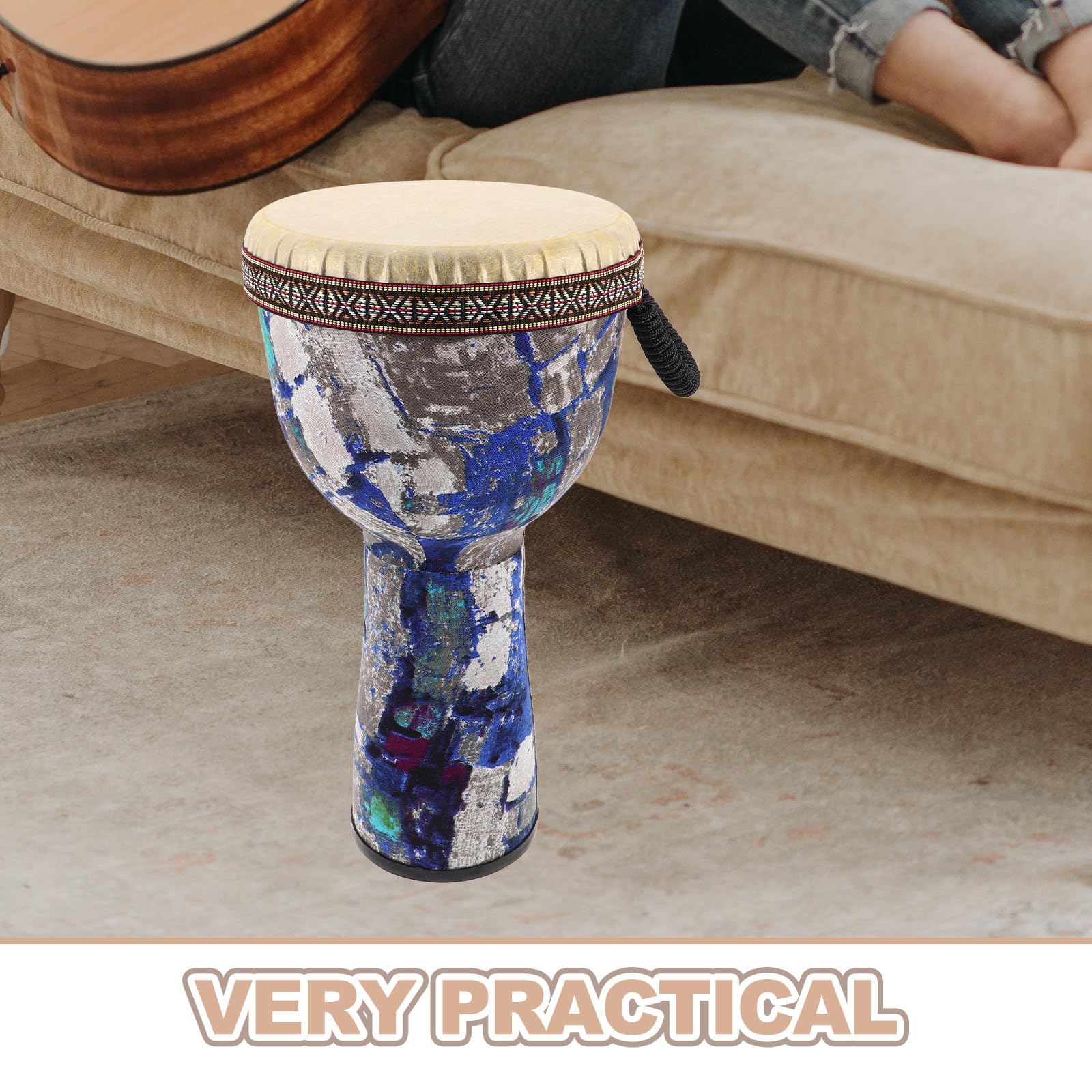 TOYANDONA Bęben ręczny: bęben djembe do ręki – 8,5-calowy instrument perkusyjny z koziej skóry do zajęć muzycznych dla dorosłych. Instrument rytmiczny.