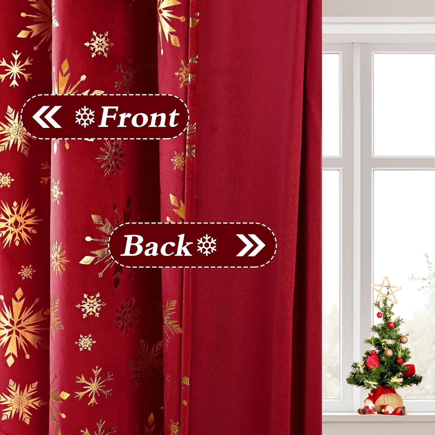 ASPMIZ Christmas Curtains for Living Room, Gold Snowflake Foil Print Curtain, Velvet Blackout Curains for Bedroom, Christmas Drapes 84 Inch Length 2 Panels Set, Thermal Insulated Grommet Curtain, Red