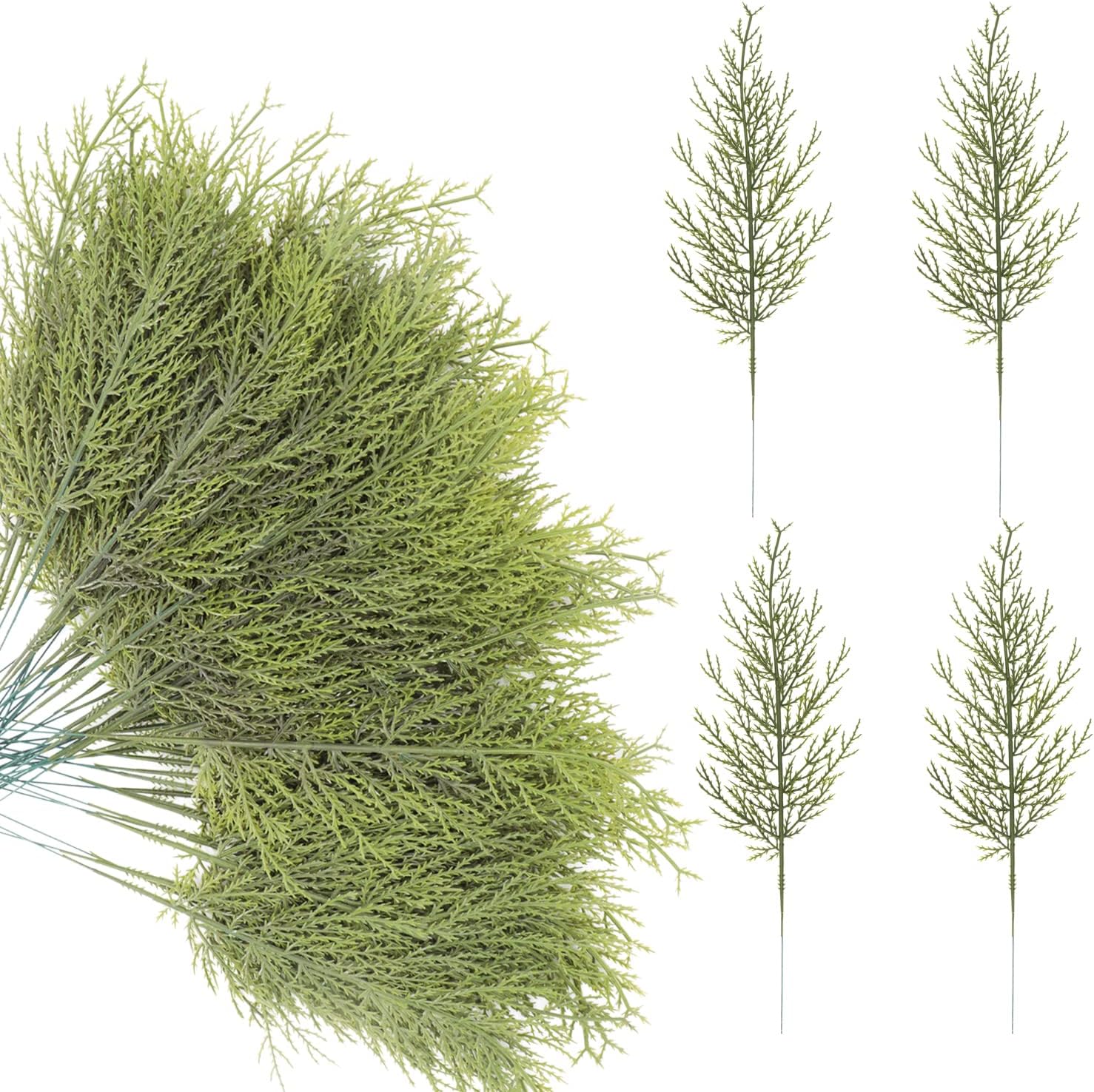 50 PCS Artificial Pine Needles Branches 14 Inches Christmas Greenery Stems Green Plants Fake Cedar Pine Sprigs Faux Pine Leaves Picks Crafts Sprays for Xmas Tree DIY Wreaths Garlands Home Decoration