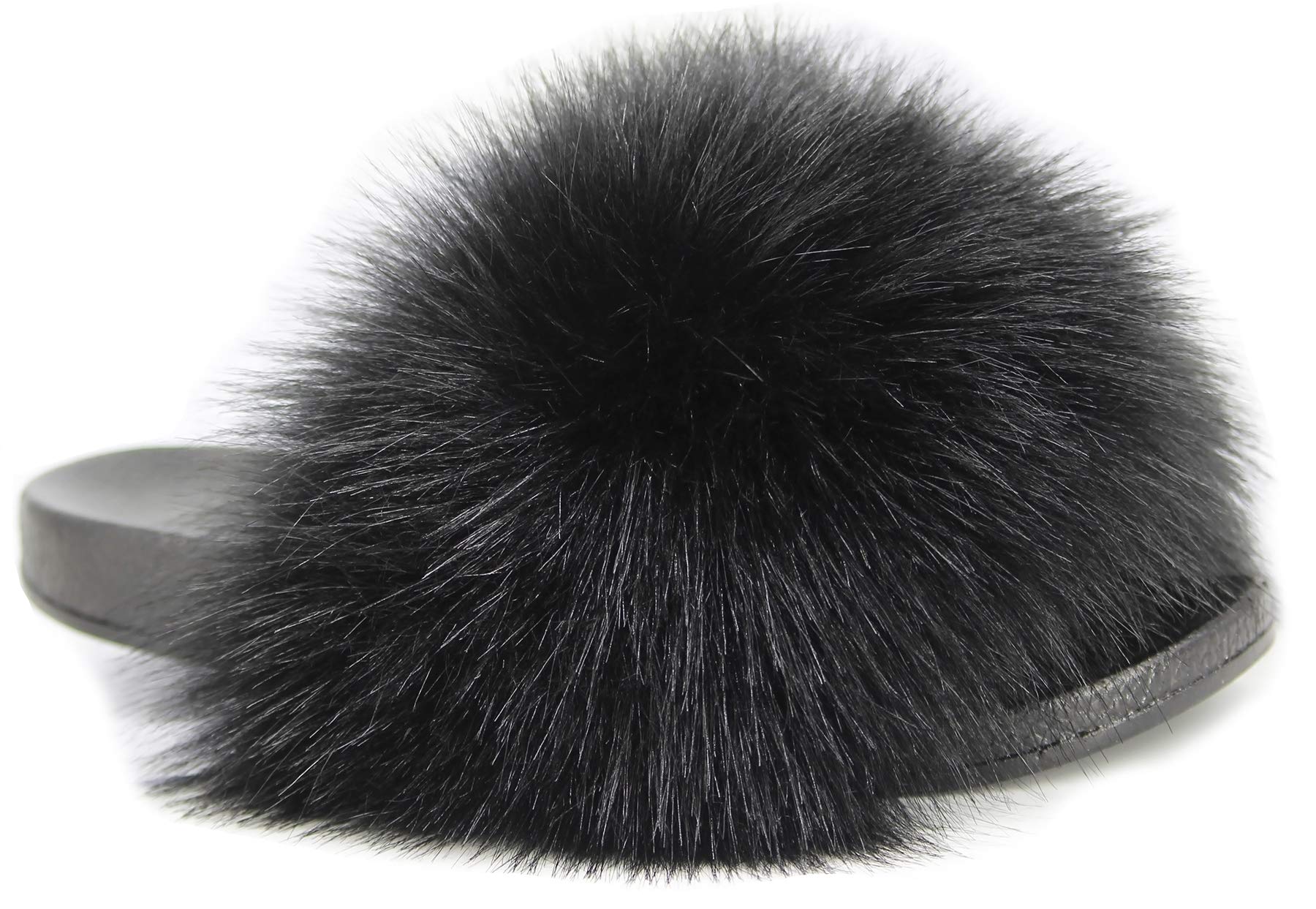 NewYouDirectFaux Fur Slides for Women, Fuzzy Slippers Fluffy Sandals Furry House Shoes Indoor Outdoor