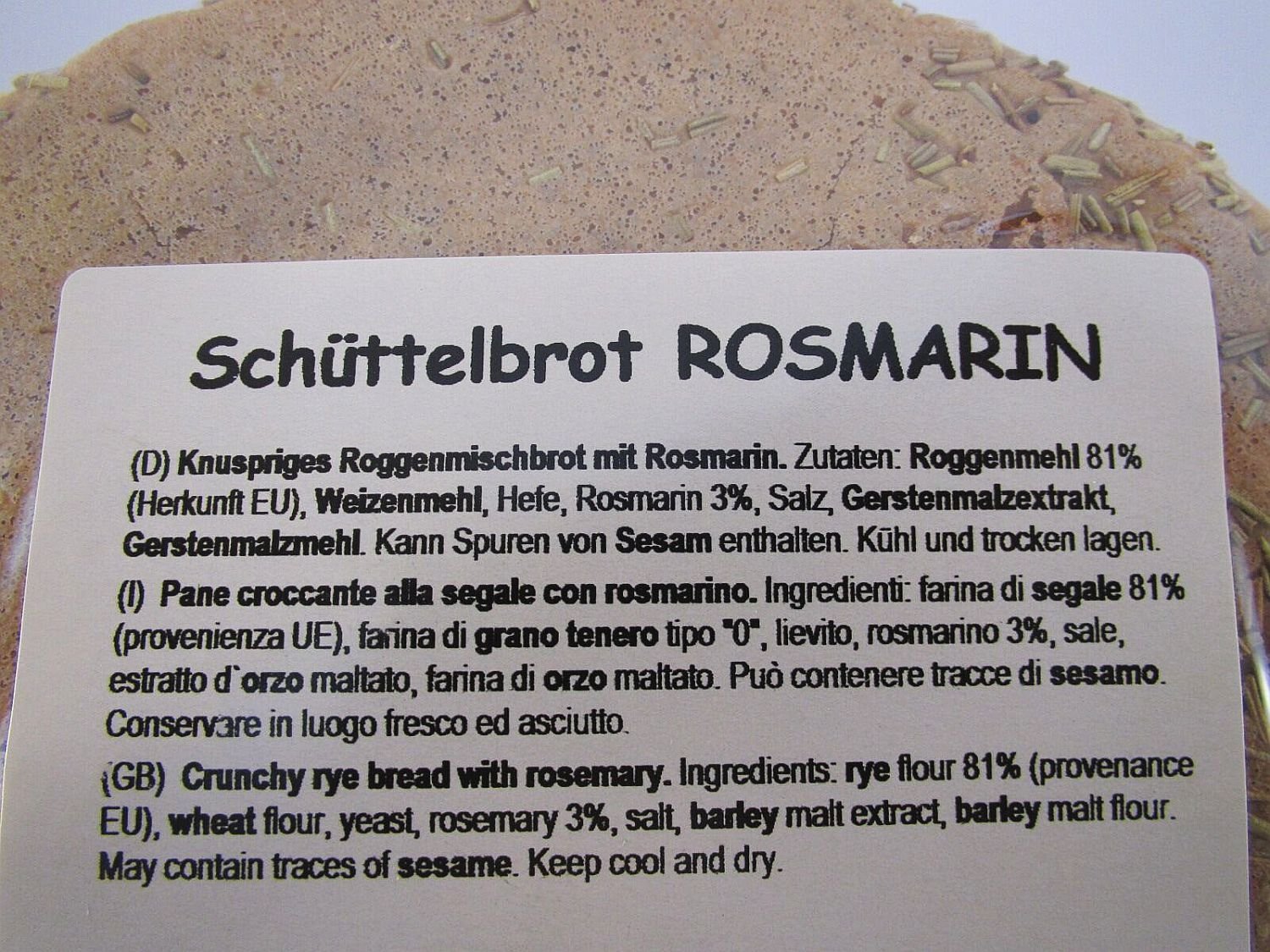 Rosmarin Schüttelbrot Karton 20 x 150 gr. - Fritz & Felix