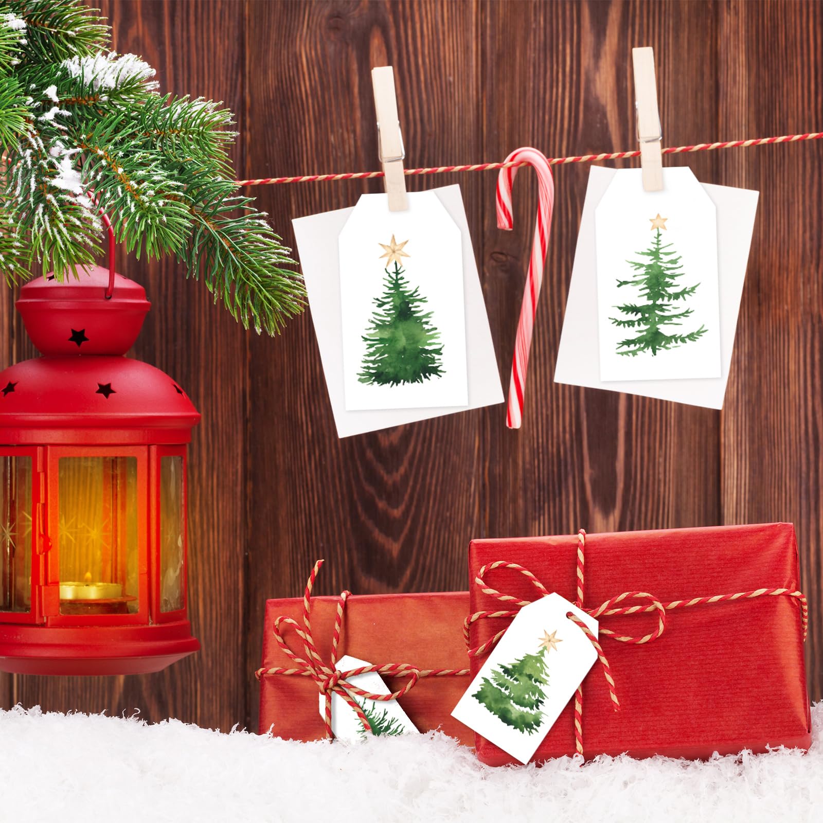 Whaline 120Pcs Christmas Tags with Hemp Rope Boho