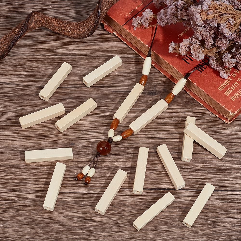 NBEADS 100 Pcs Unfinished Wood Rectangle Beads - Image 4