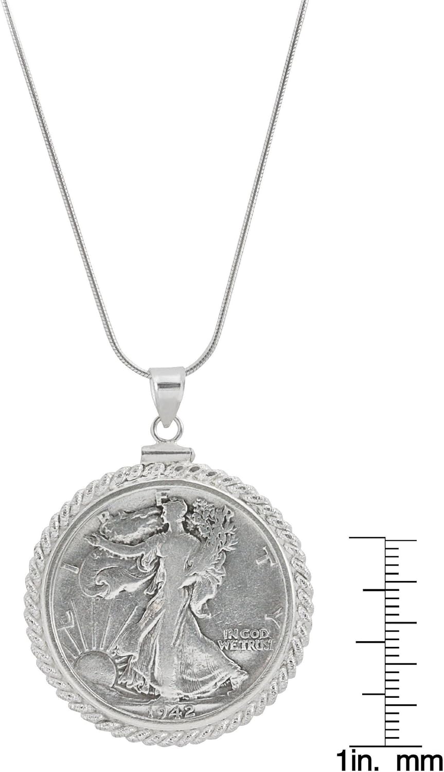 American Coin Treasures Sterling Silver Twisted Rope Silver Walking Liberty Half Dollar Pendant