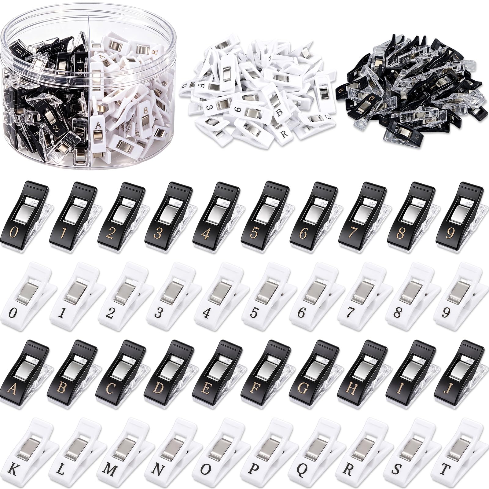 Rivvlive 144 Pcs Classic Alpha Number Sewing Clip for Quilting, Black White