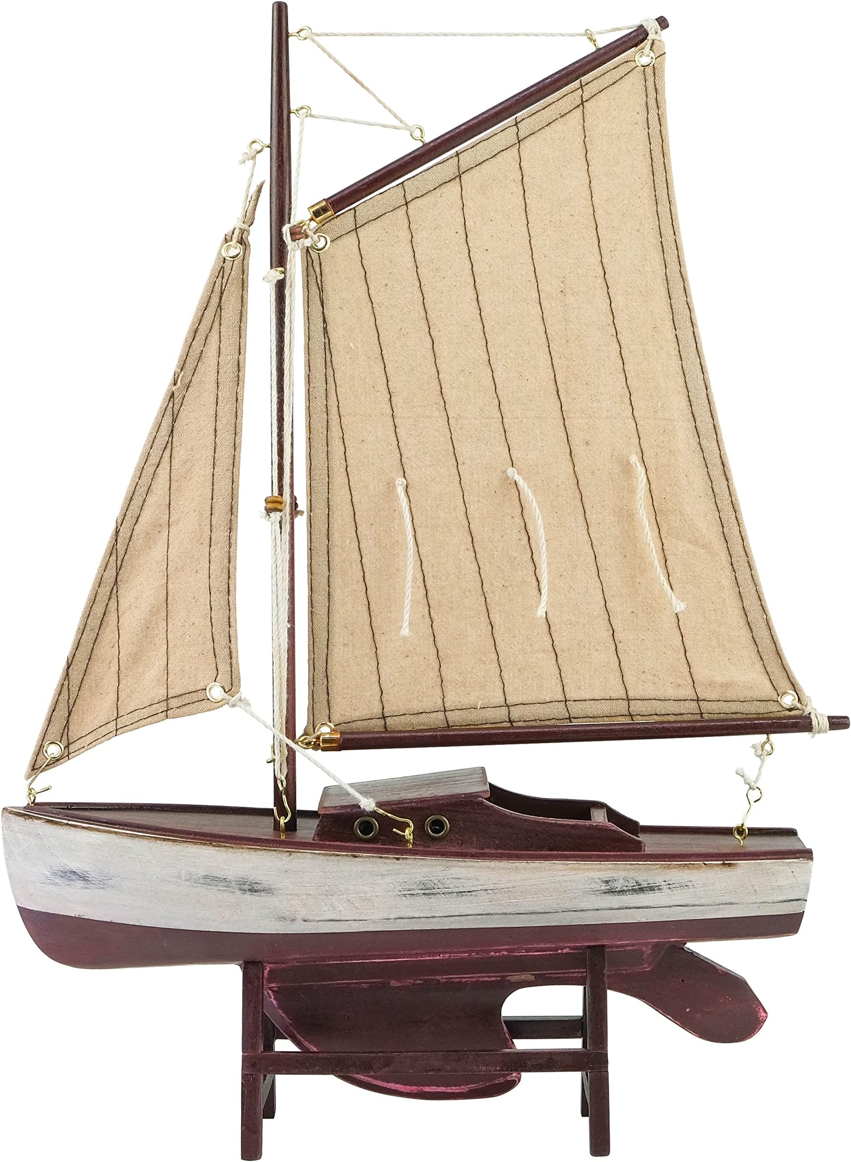 SAILINGSTORY Wooden Sailboat Decor Sailboat Gift Boat Model Ship Yacht Distressed Red