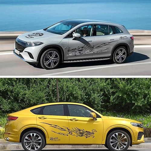 Miniatura 3 de Fochutech Calcomanías y calcomanías geniales de automóvil para hombres, diseño de dragón grande, diseño de rayas de vinilo para autos, llamas,