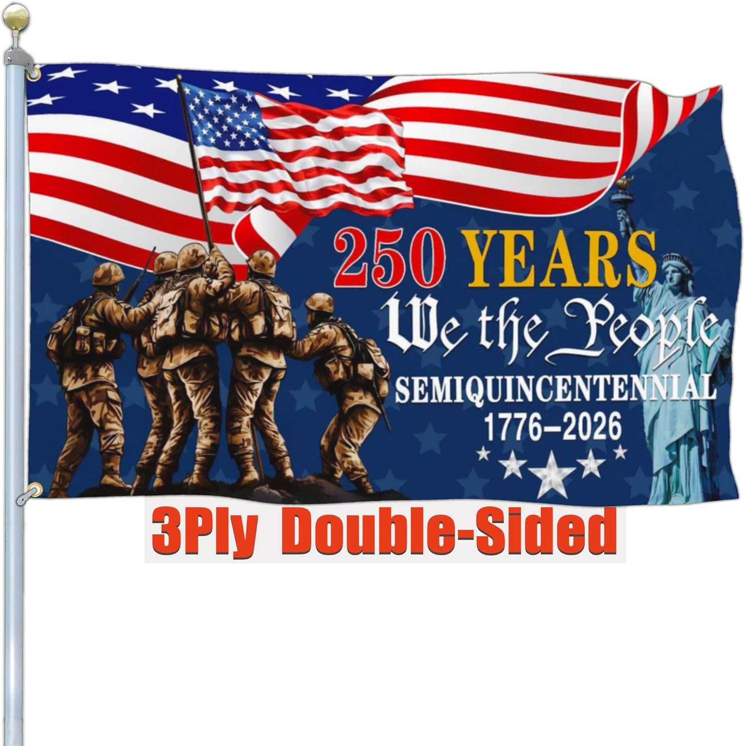 3 Ply 250 Year American Anniversary Flag Patriotic 250th Anniversary USA Flag 4th of July We The People 1776 Yard Flags For Outside 3x5 Ft Double Sided Outdoor Banner Decorations