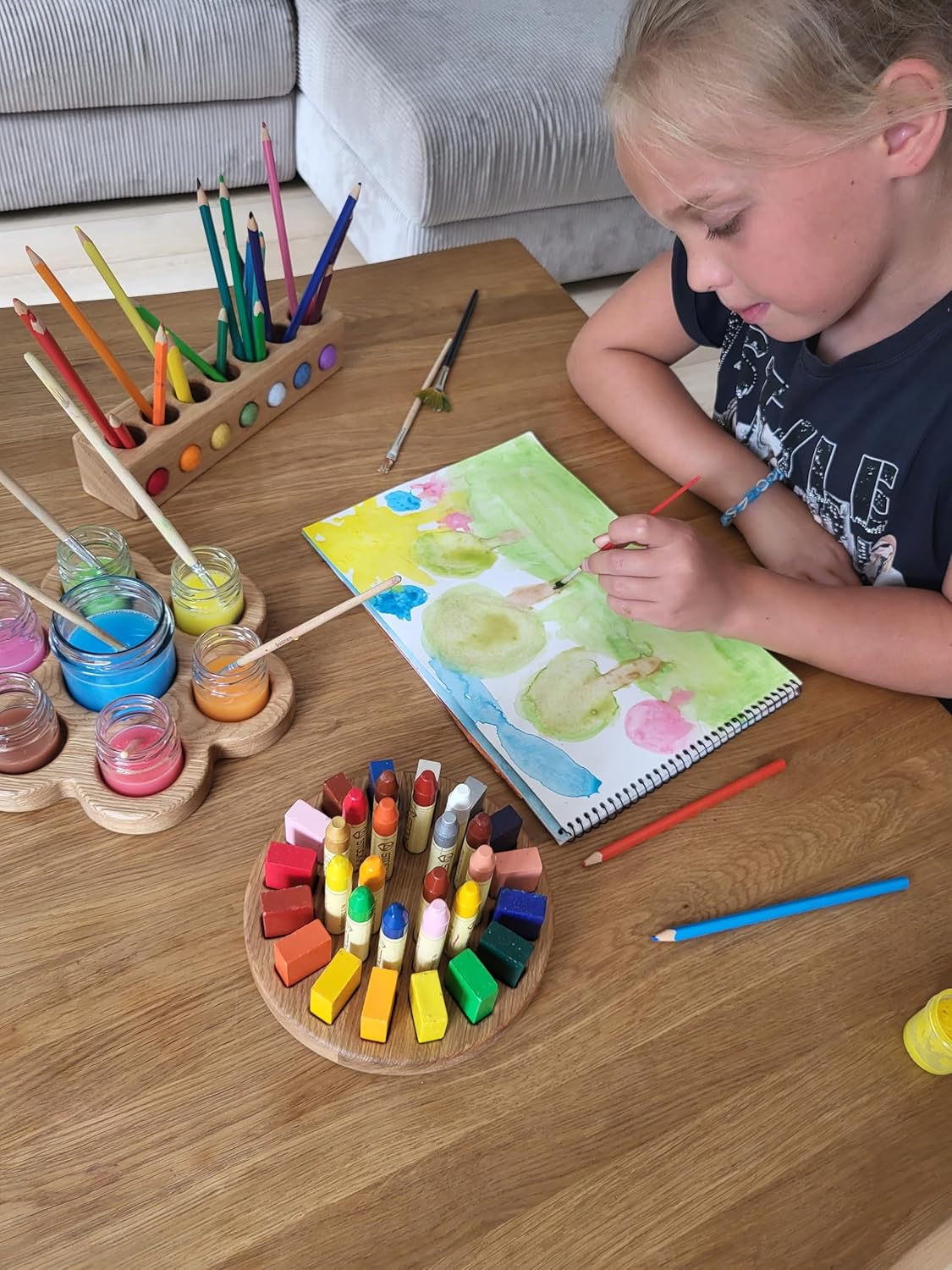 Waldorf crayon holder for Stockmar 16 blocks and 16 sticks, personalized gift for kids, desk organization, CRAYONS NOT INCLUDED