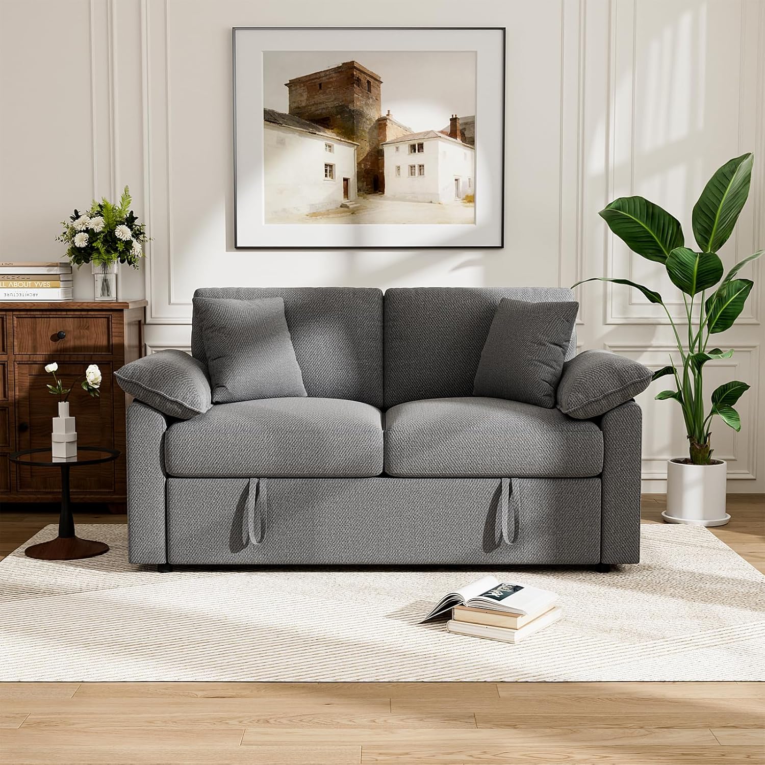 Loveseat Sofa with Pull Out Couch Bed, 2-in-1 Convertible 2 Seater Sleeper Sofa with Removable Sofa Cover, Sectional Couches for Small Spaces Living Room Apartment