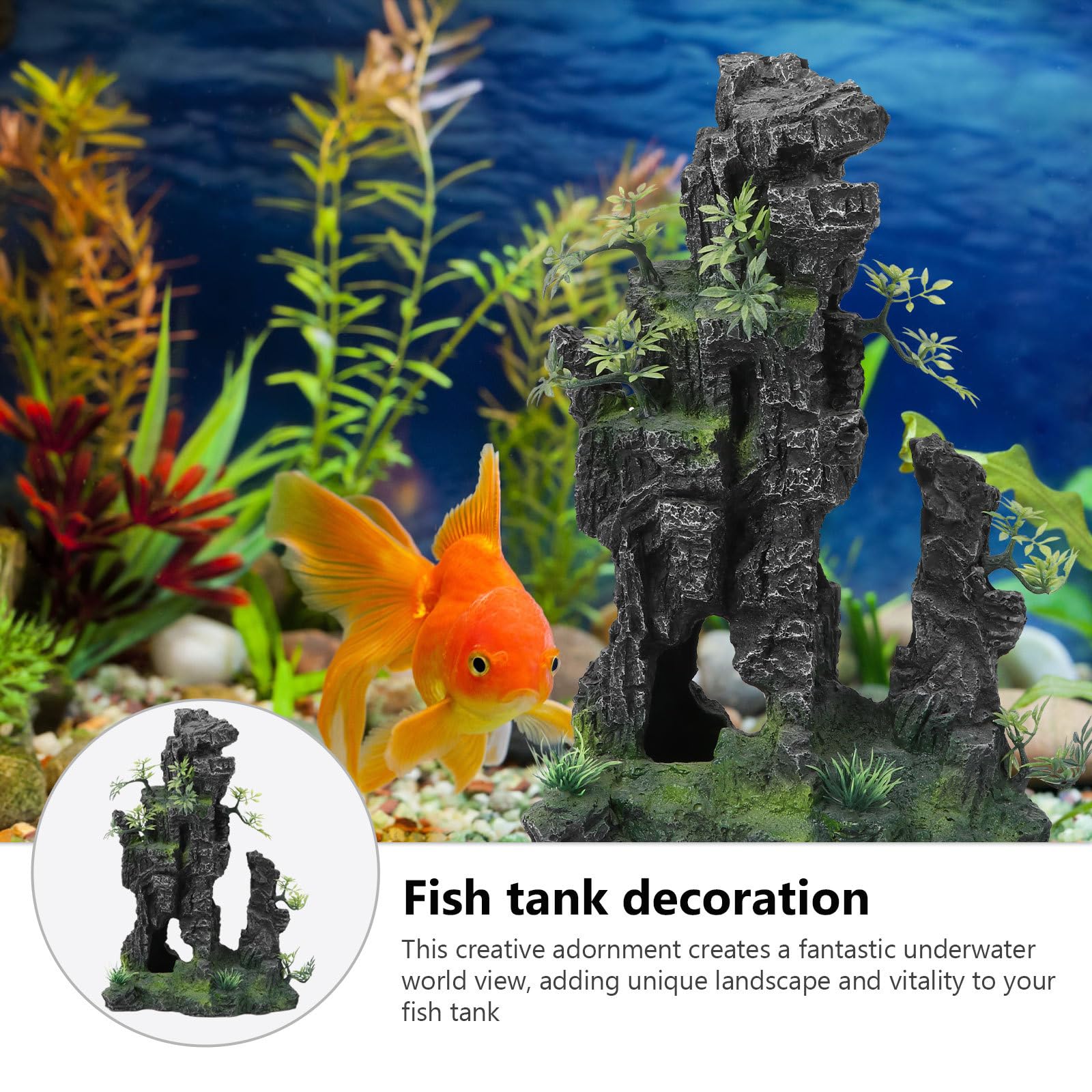 Aquarium Felsornament aus Bruchfestem Harz Realistische Steingarten Dekoration in Naturstein Optik Unbedenklich für Fische für Aquarium Landschaft und Schreibtisch Deko
