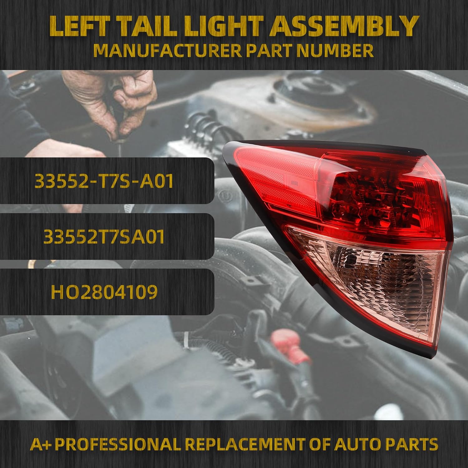 Dasbecan Driver Left Side Tail Light Assembly Compatible With 2016 2017 2018 Honda HRV LED Outer Rear Lamp Replaces # 33552T7SA01 HO2804109