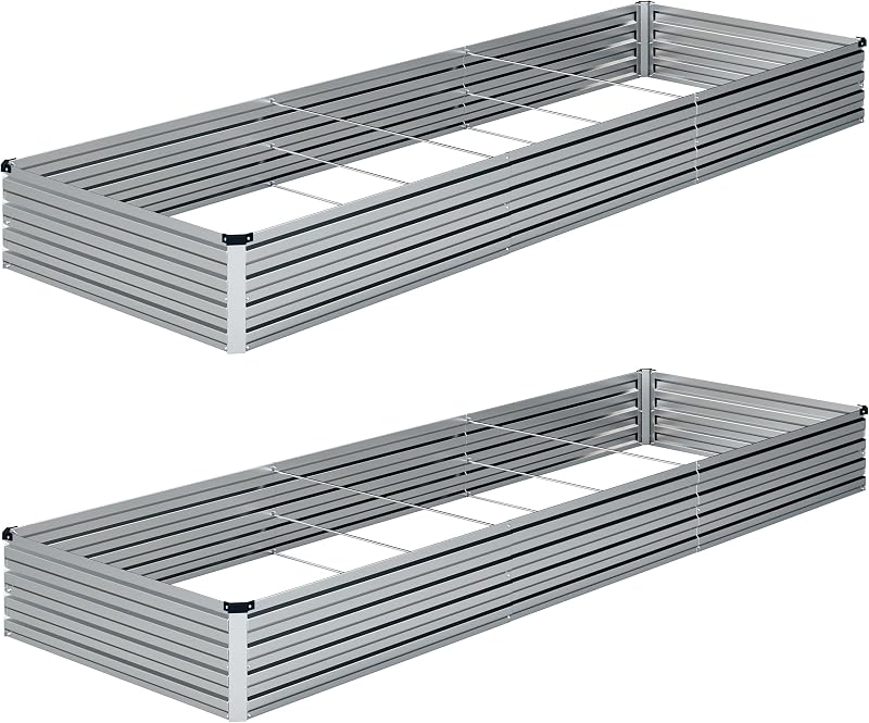 2PCS 10x3x1ft Galvanized Raised Garden Bed Kit,Gardening Planter Box | Outdoor Elevated Metal Planter Box For Vegetables, Flowers, Herbs, Anti-Rust Galvanized Steel, Open Drainage, Sturdy (Silver)
