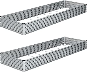10×3×1FT (2PCS) Galvanized Raised Garden Bed Kit - Metal Planter Boxes for Outdoor Garden, Silver