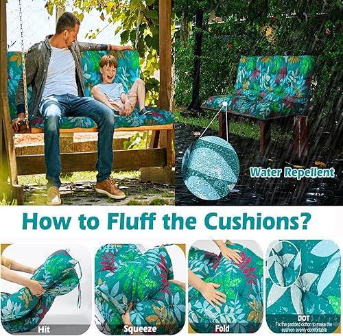 Miniatura 2 de Cojines de repuesto para columpio al aire libre, banco de jardín suave con respaldo y lazos, almohadillas antideslizantes, silla impermeable para