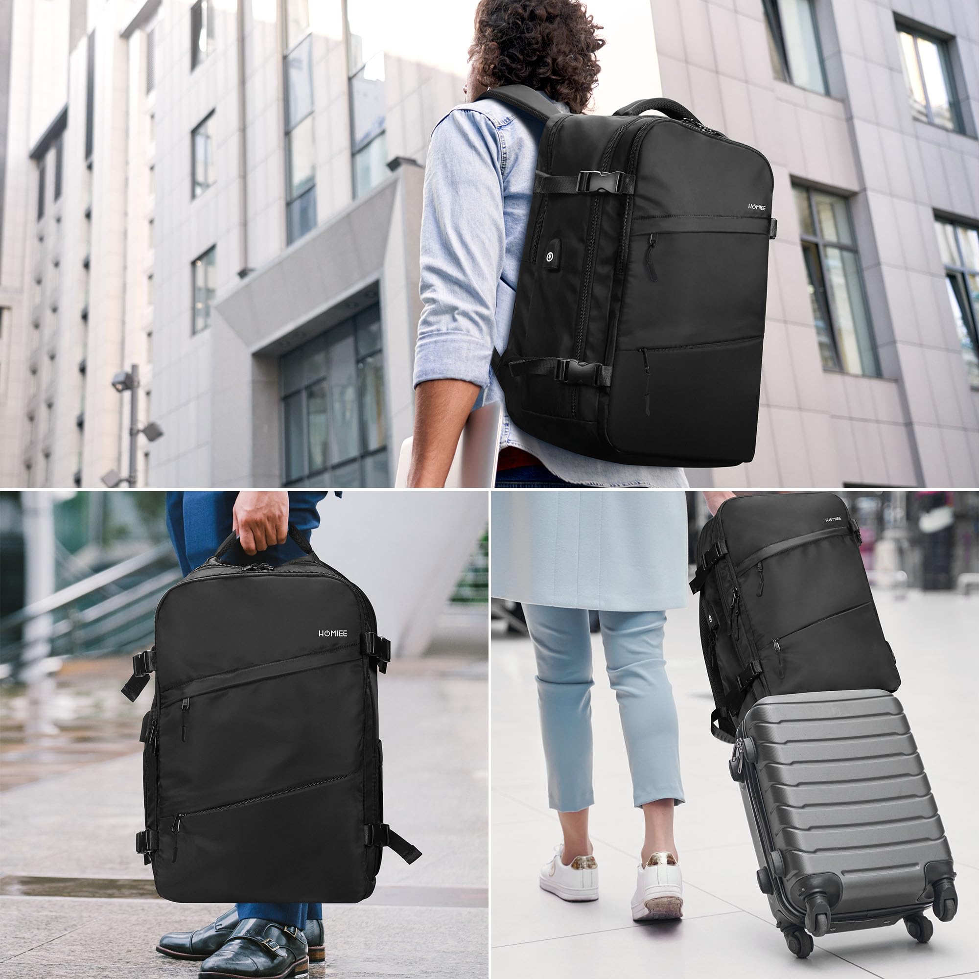 HOMIEE Damski plecak podróżny, 40 l, bagaż podręczny, plecak na laptopa o przekątnej ekranu 15,6", do pracy, szkoły, na weekend, podróż, plecak sportowy, na co dzień, torba szkolna, rozmiar kabiny