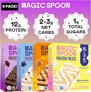 Magic Spoon Treats - 16 High Protein Bars: 4 Blueberry Muffin, 4 Double Chocolate, 4 Marshmallow, 4 Chocolate Peanut Butter - High Protein Gluten Free Snack - Sugar & Gluten Free Protein Cereal Bar