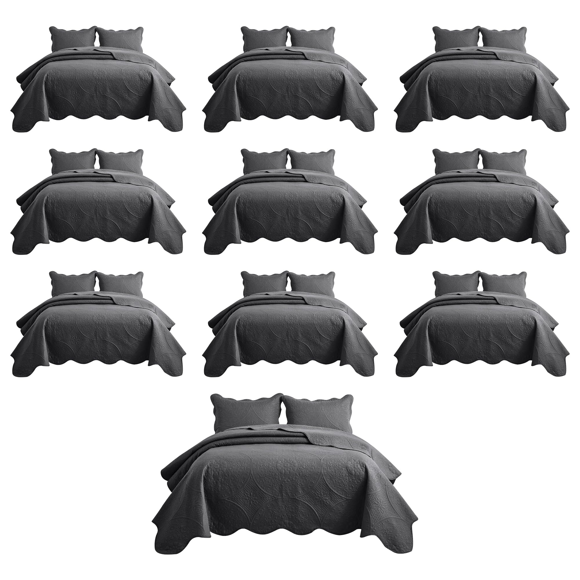IR Imperial Rooms Twin Quilt Charcoal Floral 10 Pack for Hotel Guest Room