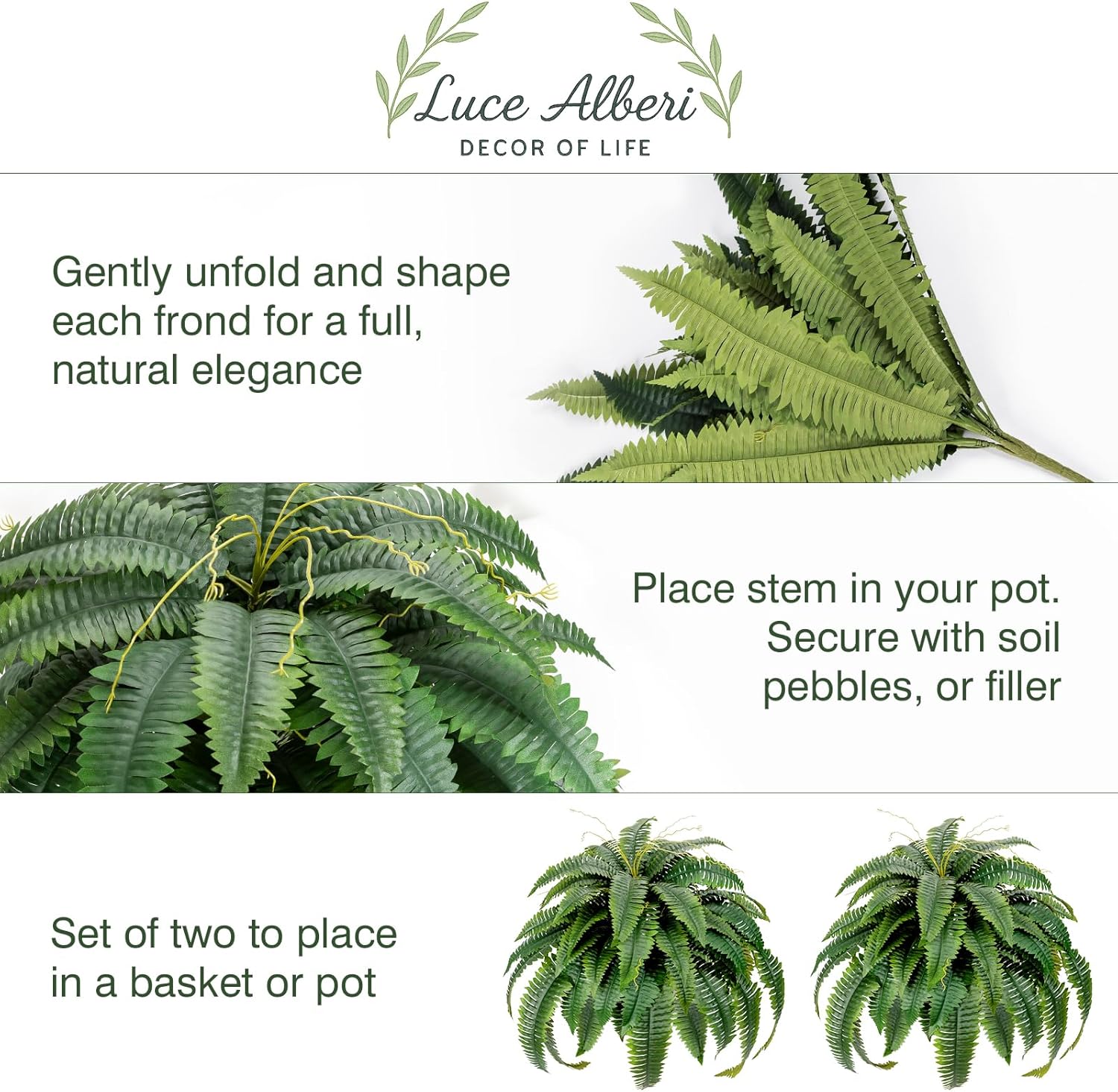 Fake Plants Artificial Boston Fern Bush - 2PCS 45Inch Fake Ferns with 55 Fronds, Large Hanging Faux Plants Decor, Faux Fern Vines Silk Greenery for Outdoor Indoor, Porch, Farms, Patio, Office - Image 6