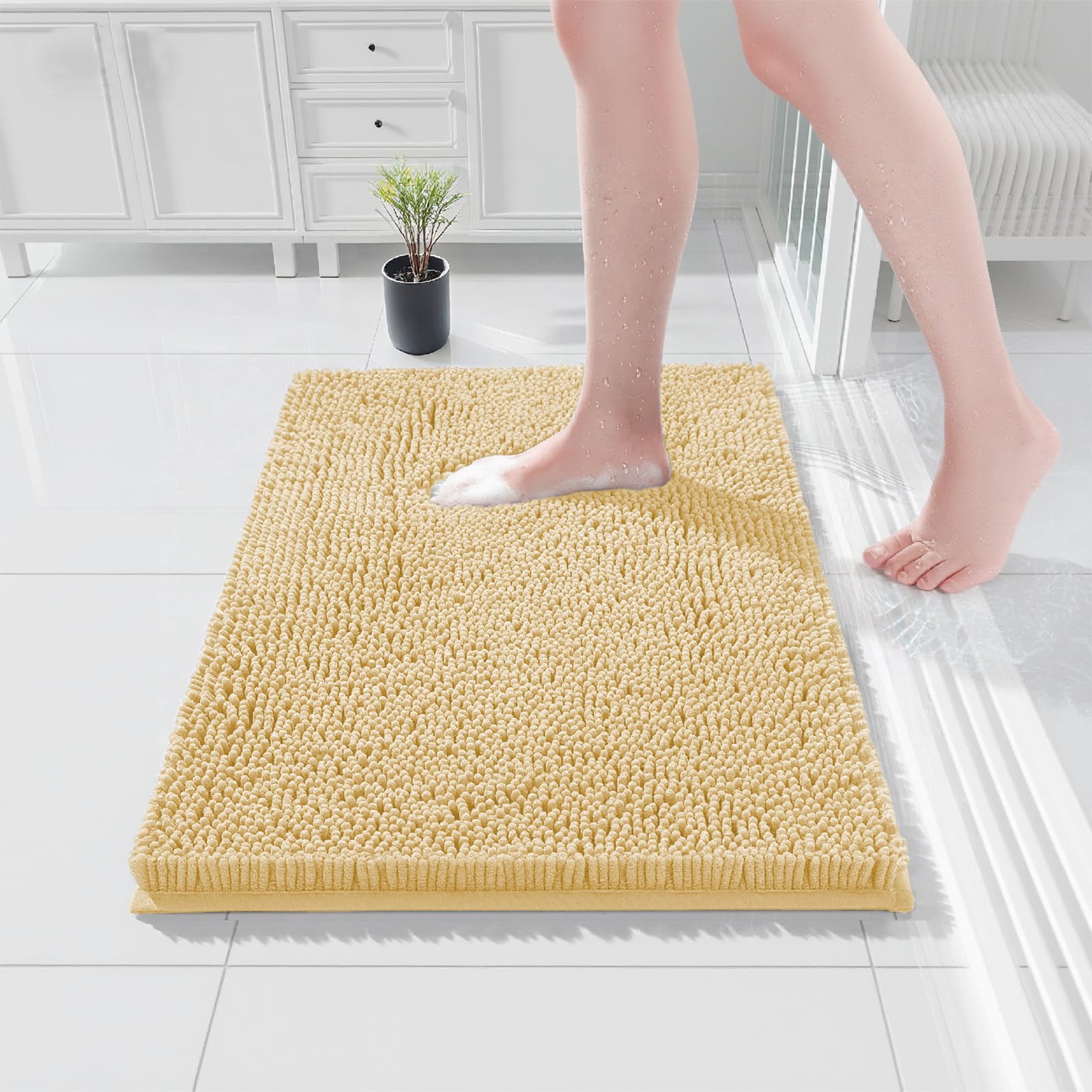 COMPOLICY Beige Bath Mat, Super Absorbent Bathroom Mat, Machine Washable Non, Slip Anti Mould, Shower Mats with 40 x 60CM, 1'' Chenille Microfiber Material for Bath Kitchen Living Room Door Mats โ image 1