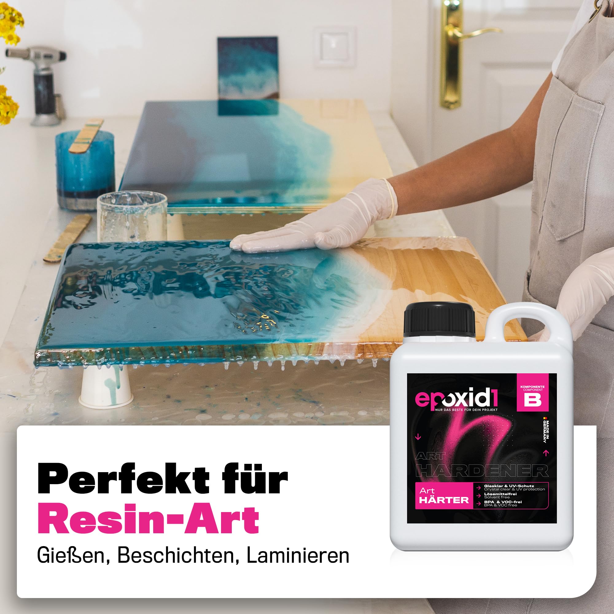 ART- Epoxidharz mit Härter 2,1kg Set | glasklar & blasenfrei | ideal für Resin-Kunst bis 2cm | Für Anfänger & Profis | Premium Qualität Made in Germany