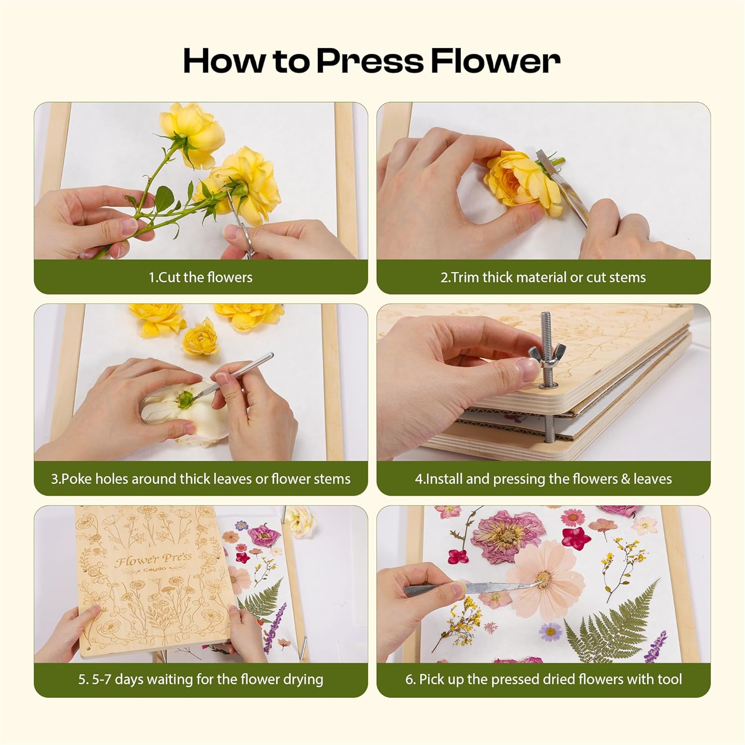 Caydo Extra Large Flower Press Kit, 15"x11.4" 4 Layers Wooden Flower Pressing Kit for Adults - Pressed Flowers, Herbs & Leaves, DIY Wedding Bouquet Flowers Preservation for Frame Bookmark Scrapebook