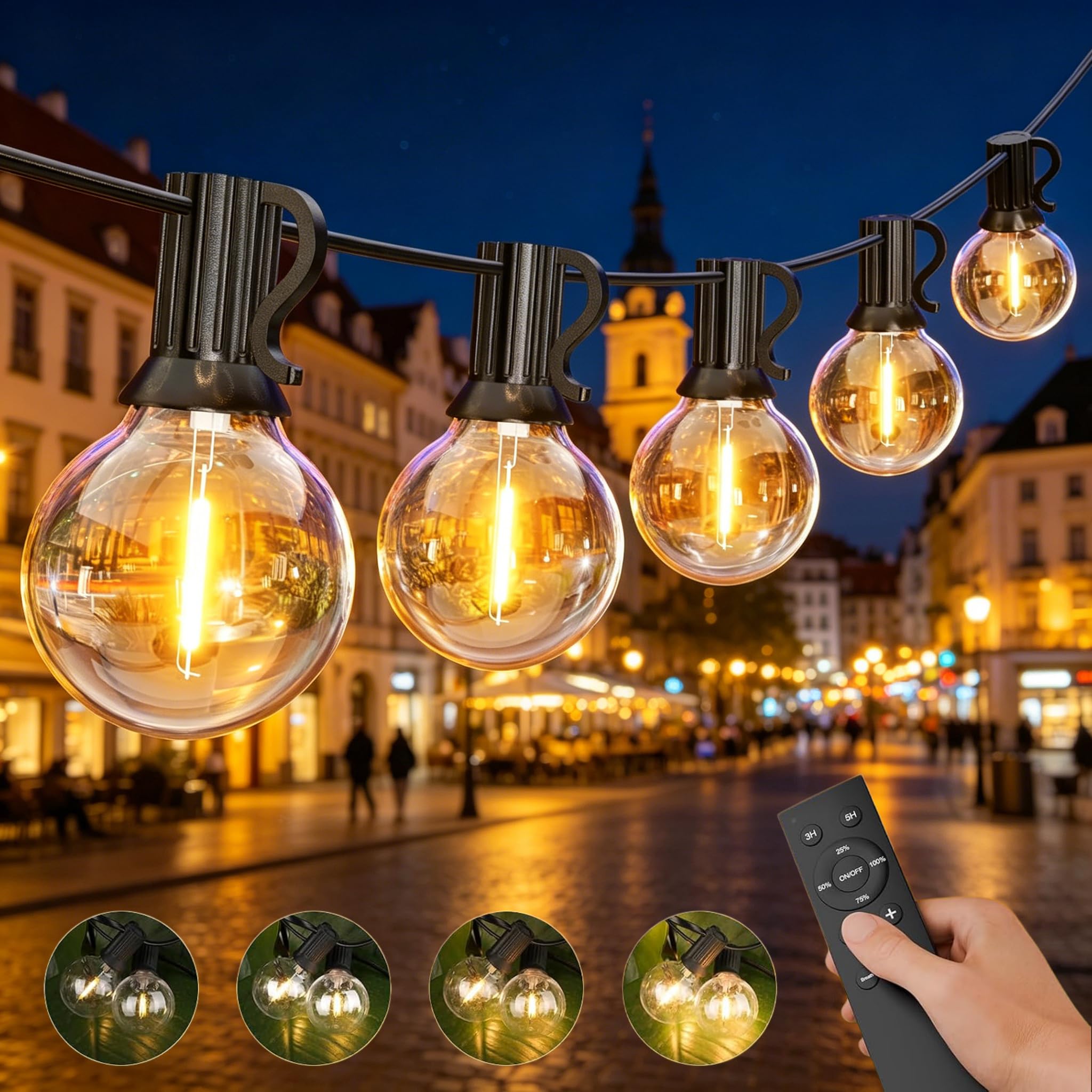 GPATIO Guirlande Guinguette Exterieur, 15M 21 Ampoules avec Télécommande.