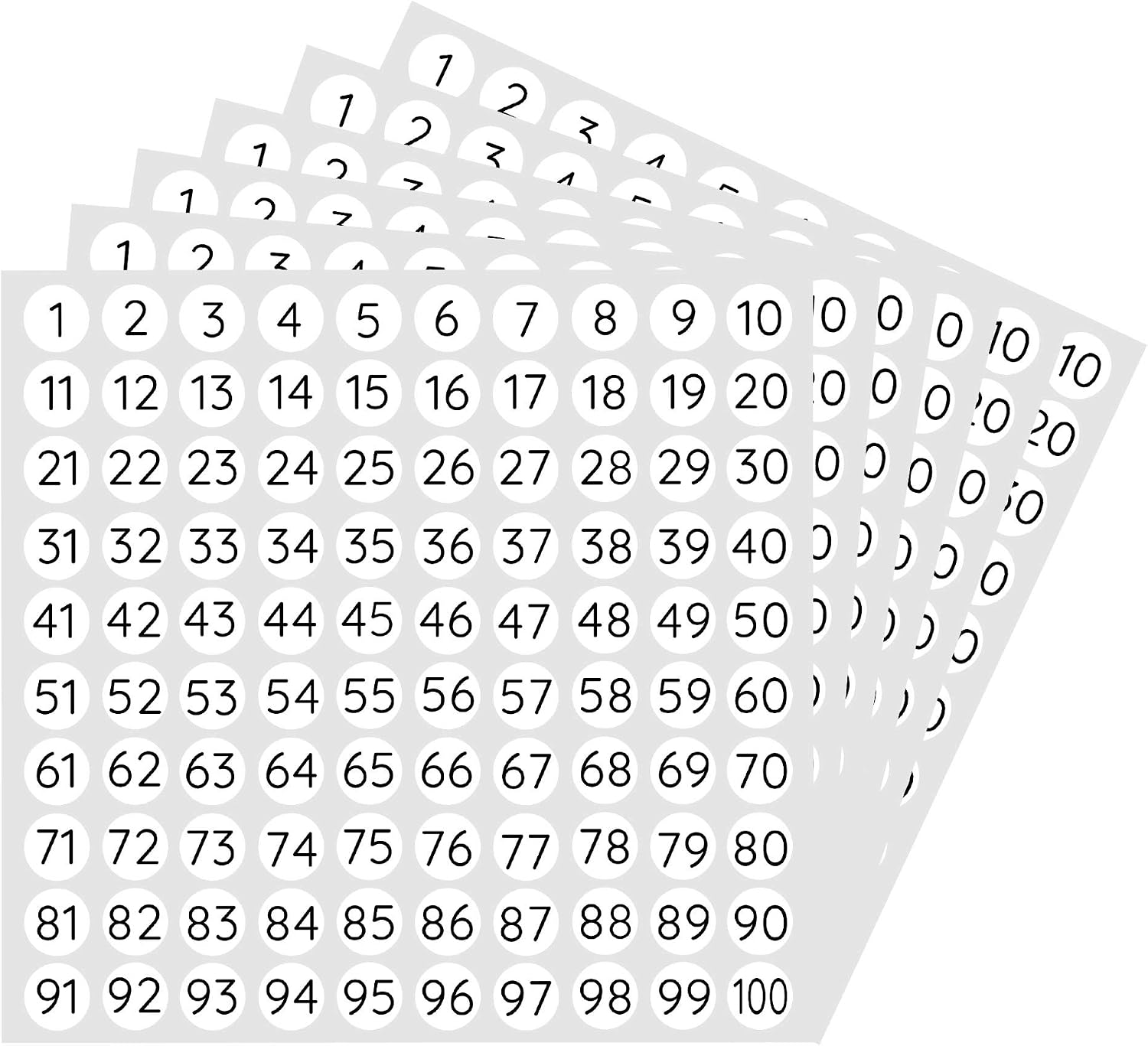 Adhesive Stickers Number Round Labels 1-100 Number, 0.4" ,25 Sheets White