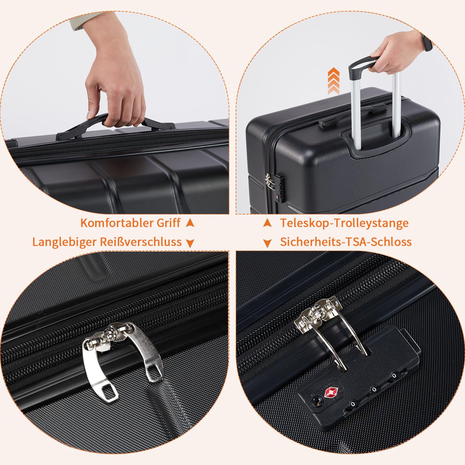 DUMOS 3tlg. Hartschalenkofferset Hard Shell Basic Hartschalenkoffer Trolley Koffer offerset Gepäck Reisekoffer Reisek Rollkoffer Schloss 4 Rollen Hartschale Teleskopgriff