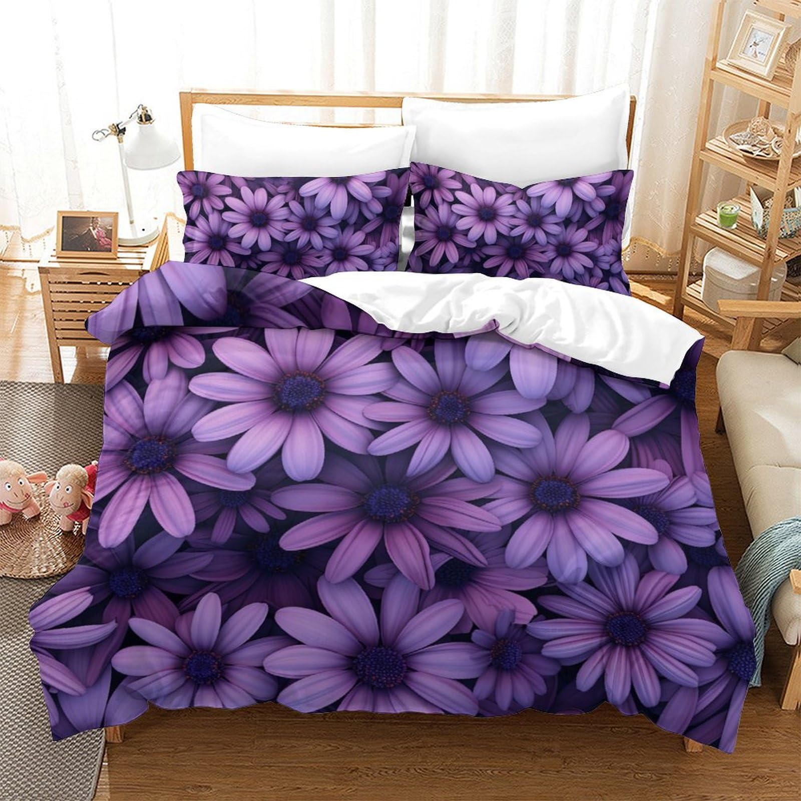 Housse de couette 3D motif imprimé roses parure de lit premium