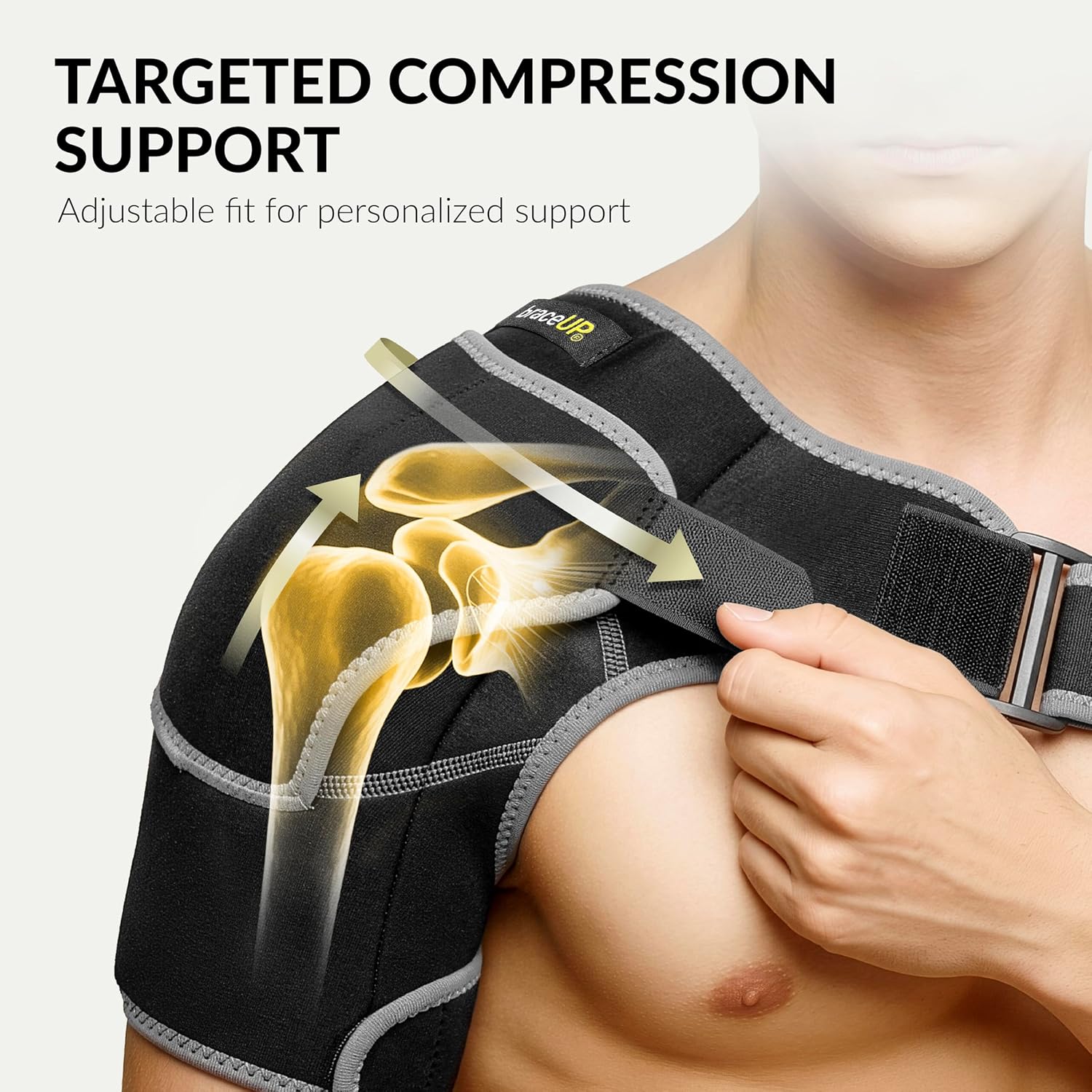 BraceUP Shoulder Brace with Adjustable Support and Ice Pad Pocket for Pain Relief, Rotator Cuff Recovery, and Injury Prevention - Ideal for Men and Women, One Size Fits Most