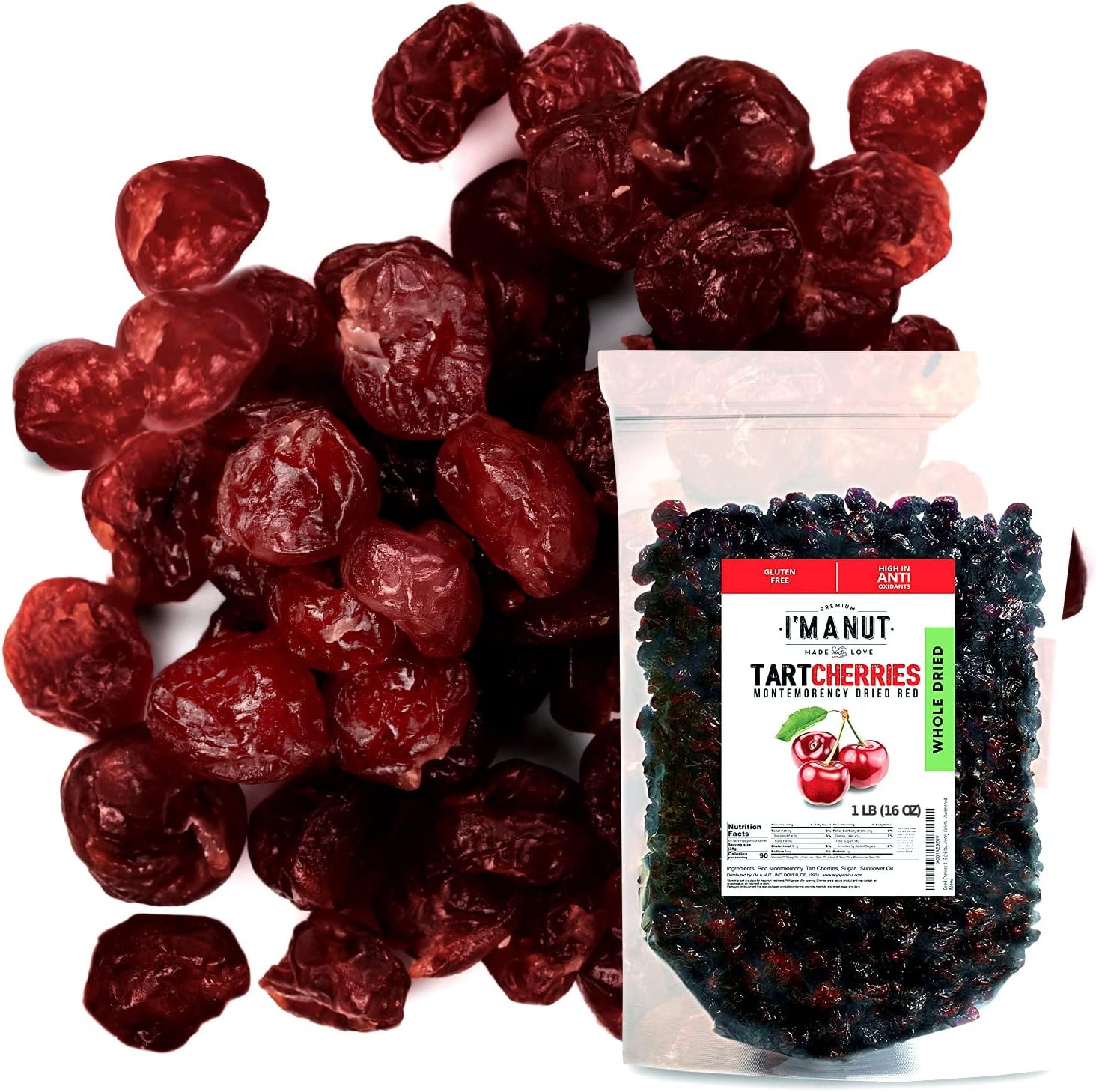 Dried Cherries 1 LB (16oz) Resealable Bag, Tart (Sour) Montmorency Variety - /sweetened