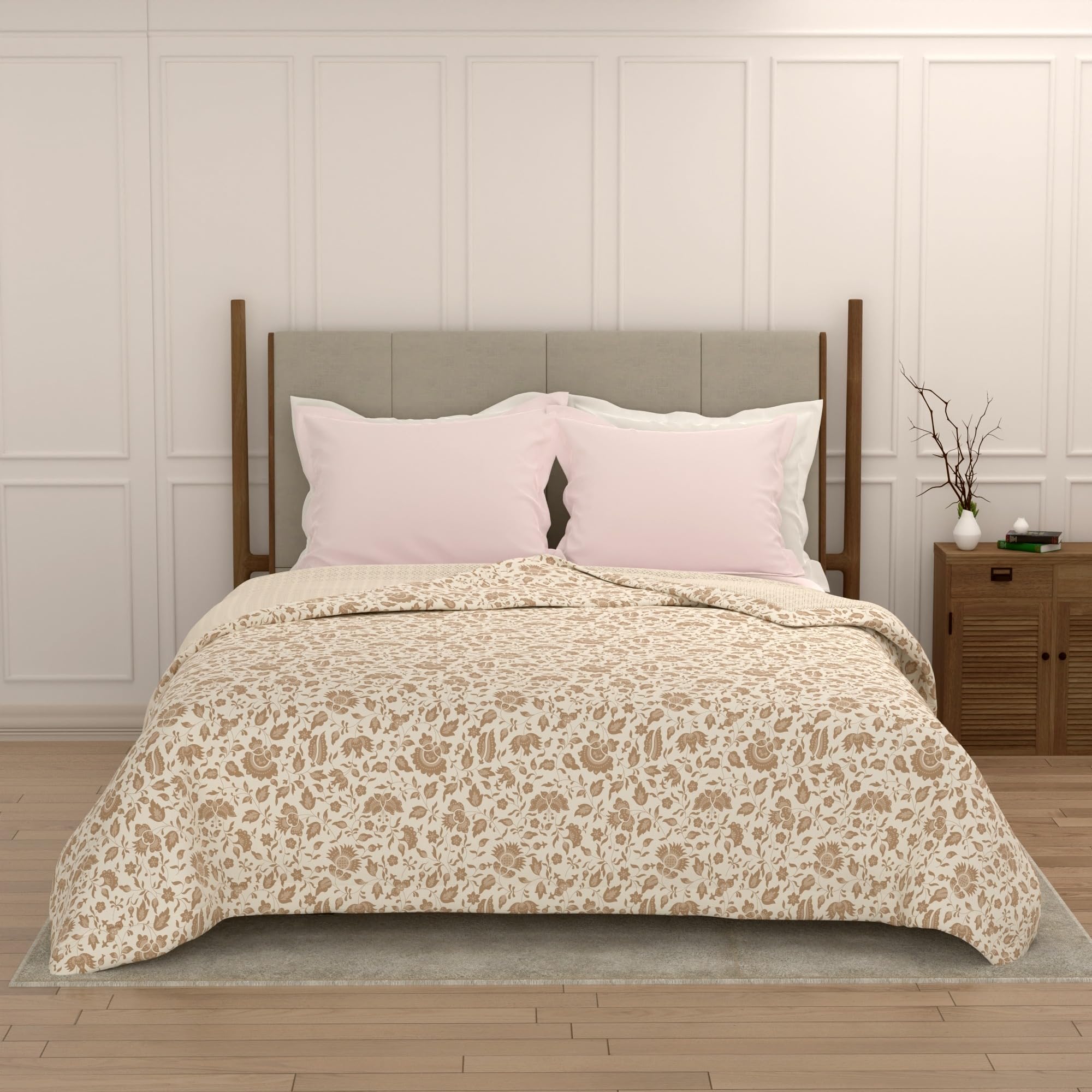 Raymond Home Dohar Double Bed 100% Cotton|180 TC 150 x220 cm Quilt Cooling Blankets for Monsoon | AC Comforter Double Bed | Cream & Beige, Floral Duvet | All-Season Blanket-picture-20