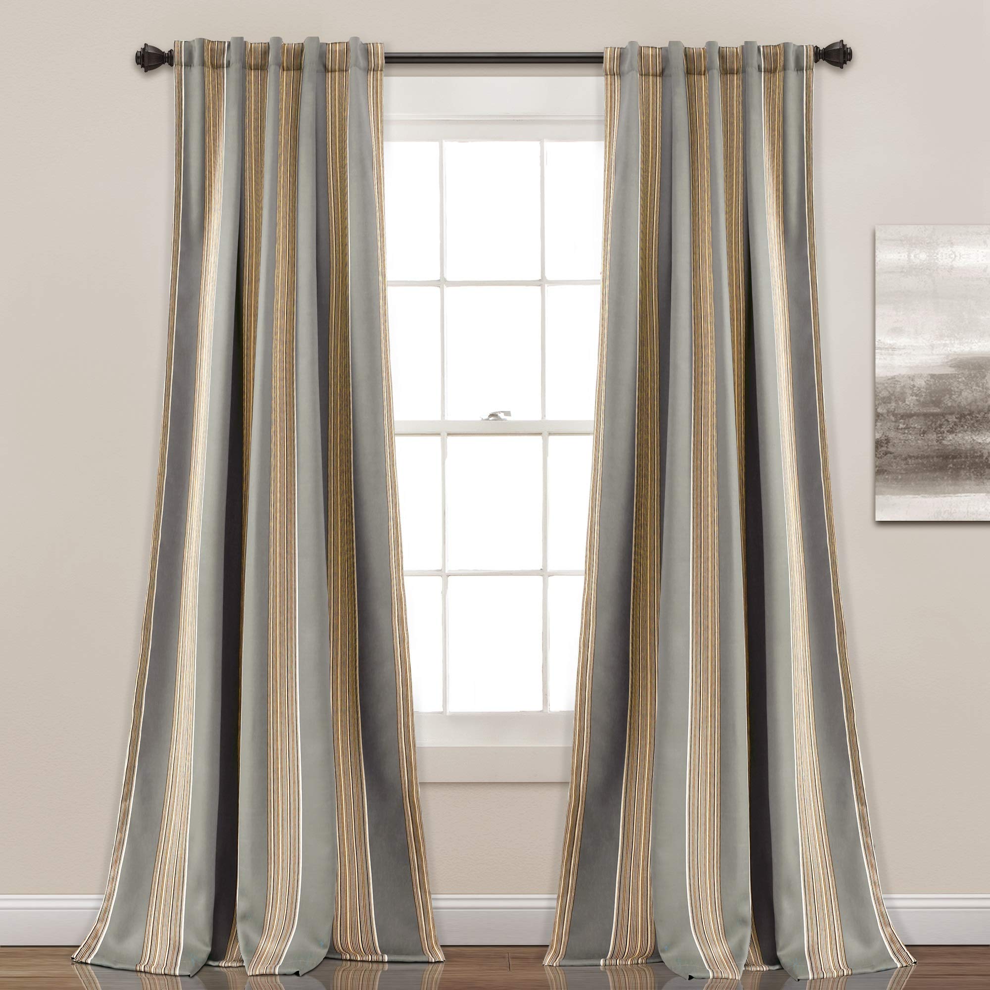 Lush Decor Julia Stripe Room Darkening Window Curtain Panel Pair, 95" Long x 52" Wide, Gray