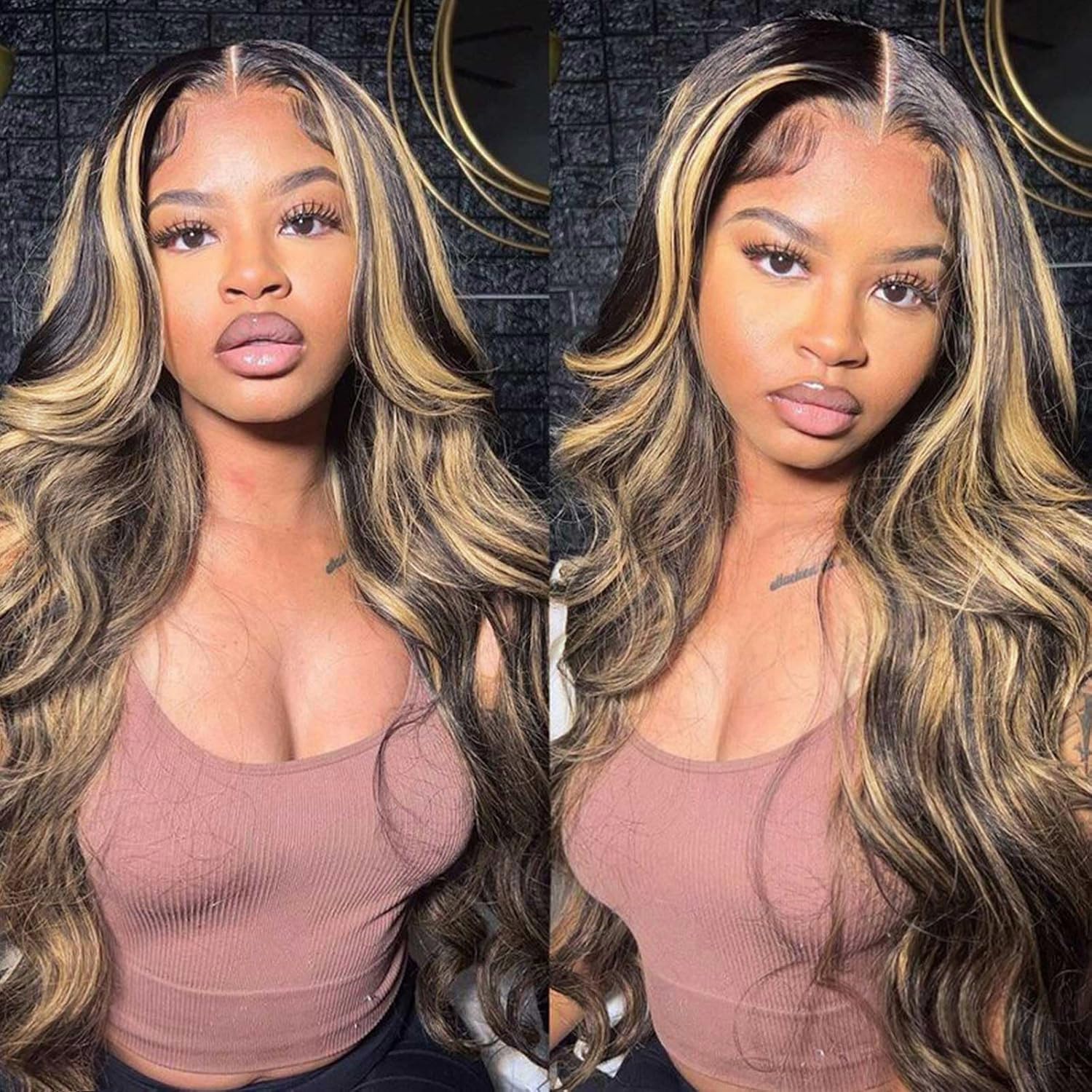 Juvid Balayage Wig Human Hair 13X6 HD Ombre Lace Front 200% Density FB/27 Body Wave Highlight Glueless Wig Pre Plucked Black and Honey Blonde Wigs for Black Women 26inch