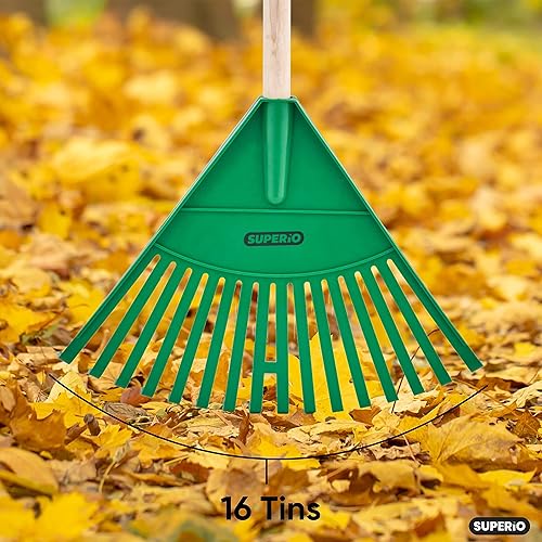 Miniatura 3 de Paquete de 12 rastrillos para niños con mango de madera dura, cabeza de plástico duradero para barrer hojas en el césped y ordenar el jardín, 34