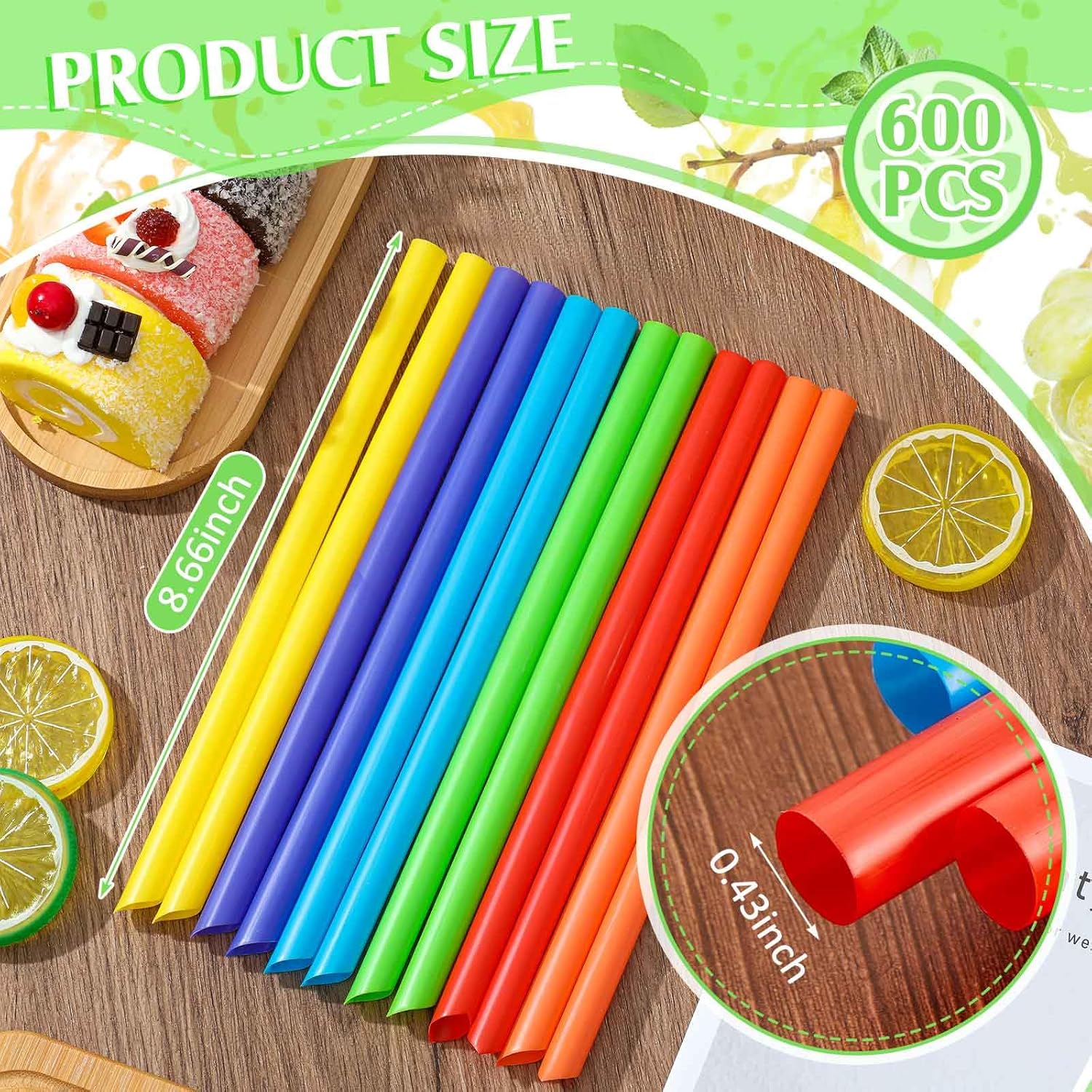 Tessco for you 600 Pcs 8.66 Inch Jumbo Smoothie Straws Bulk for 12-24 oz Disposable Cups Large Plastic Bubble Tea Straws Wide-Mouthed Individually Wrapped for Tall Milkshakes Drinking(Classic Color)