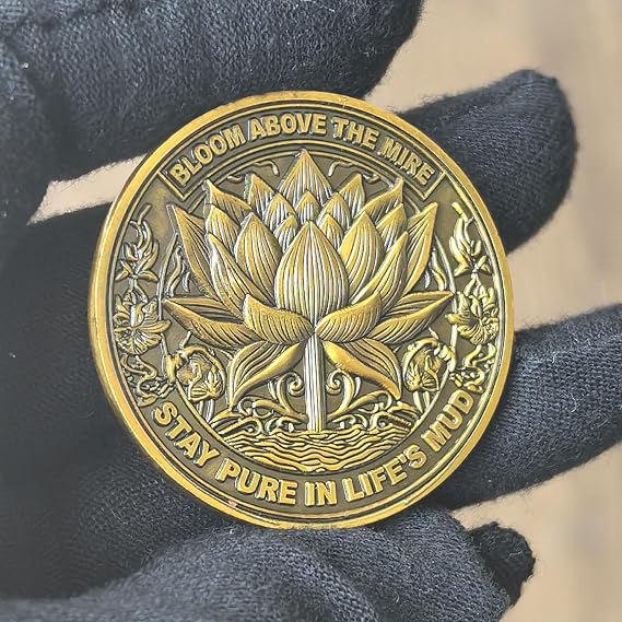 Bloom Above The Mire Lotus Sobriety Coin Serenity Prayer AA Medallion for Daily Encouragement