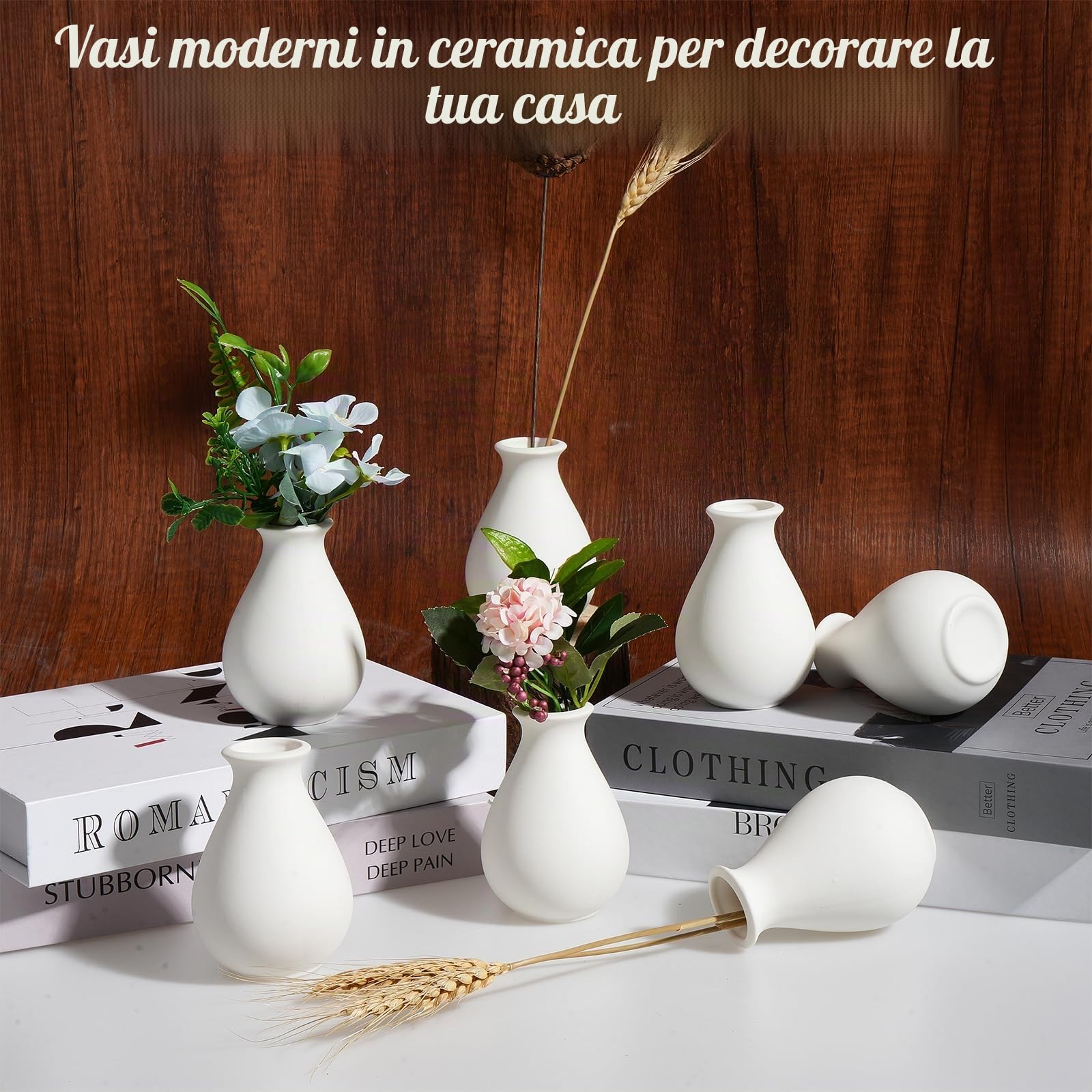 Rainmae Piccoli vasi in ceramica, set da 15 vasi in ceramica bianca minimalisti, decorazione di transizione compatta per soggiorno, camera da letto, ufficio, matrimonio