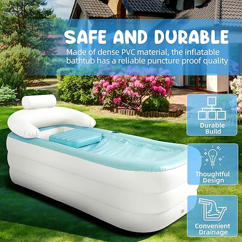 Miniatura 6 de Bañera inflable para adultos con bomba de aire eléctrica para interiores o exteriores portátil plegable bañera de hielo bañera inflable