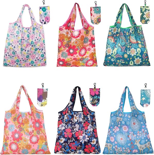 6 Pack Foldable Reusable Shopping Bags