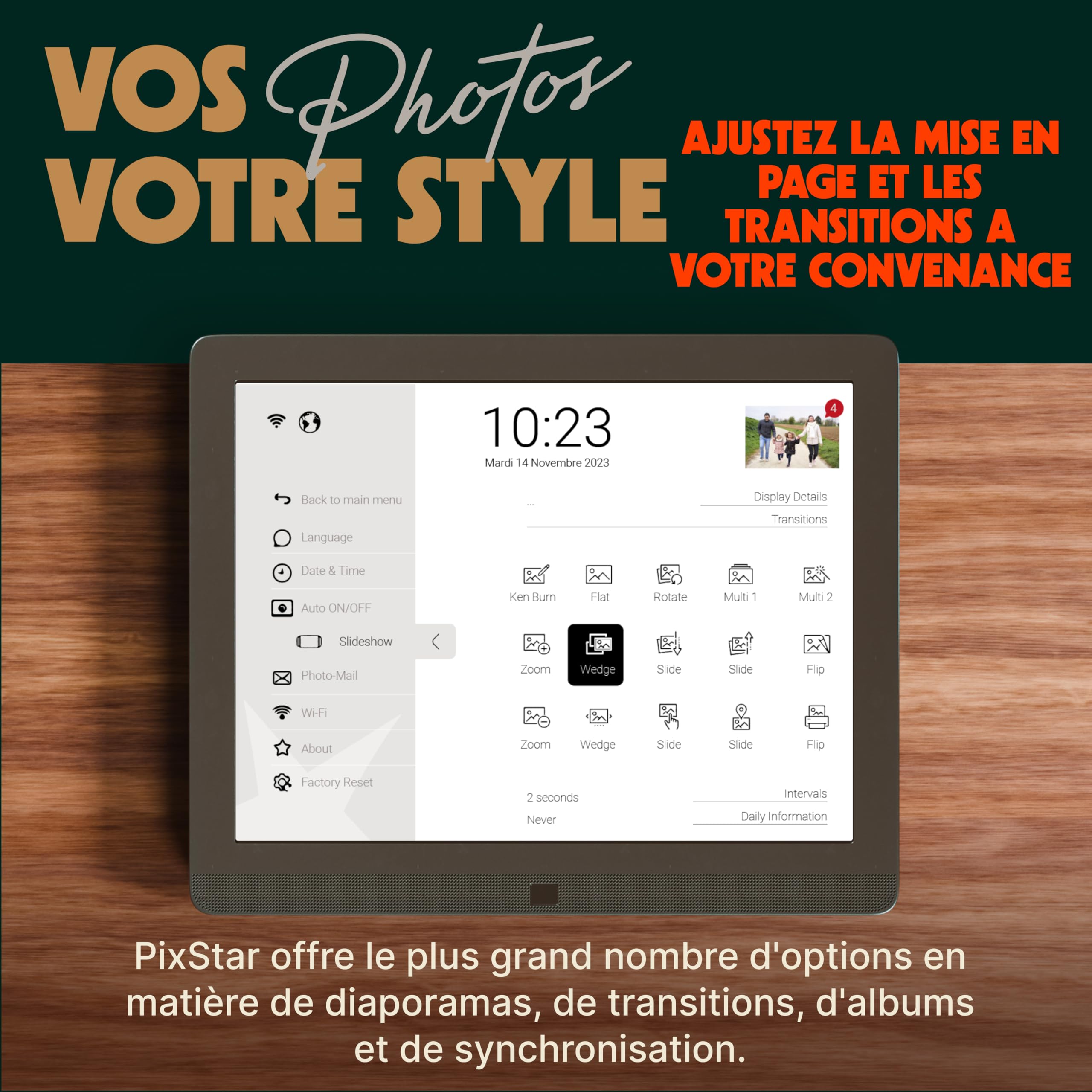 Pix Star Cadre Photo numérique WiFi 10 Pouces, partagez des vidéos et des Photos instantanément par e-Mail ou Application, détecteur de Mouvement, écran IPS, Configuration en Une Minute, très Cadeau